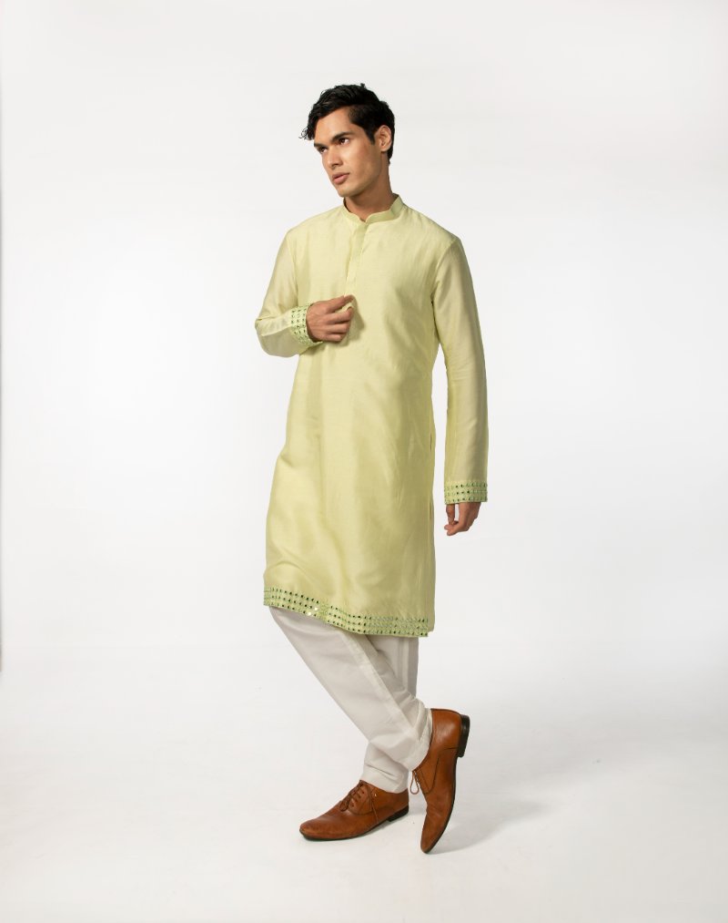 Mint Green Down Placement Mirror Kurta Set