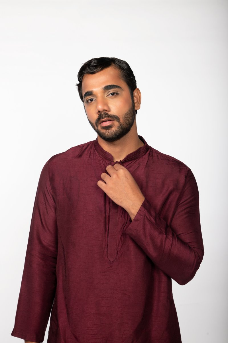 Wine Pintuck Kurta