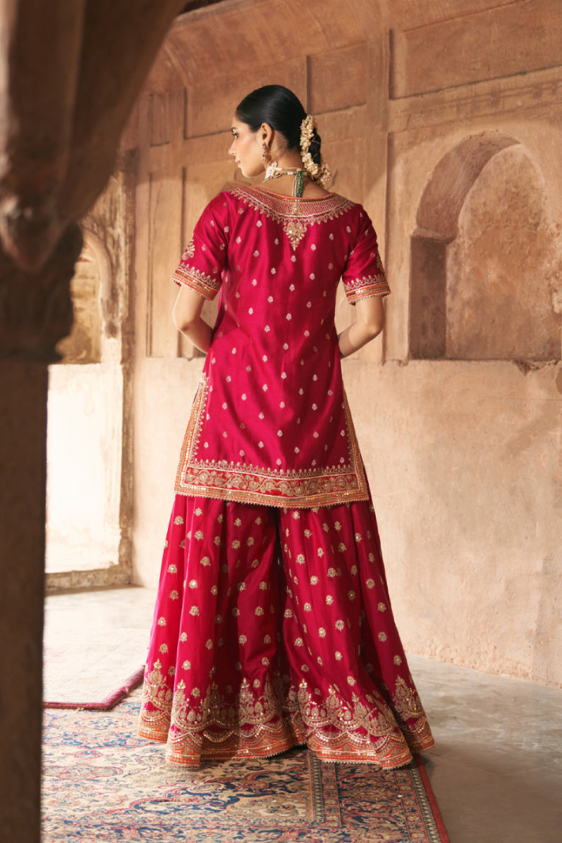 SAMREEN - HOTPINK SHORT KURTA WITH SHARARA AND DUPATTA