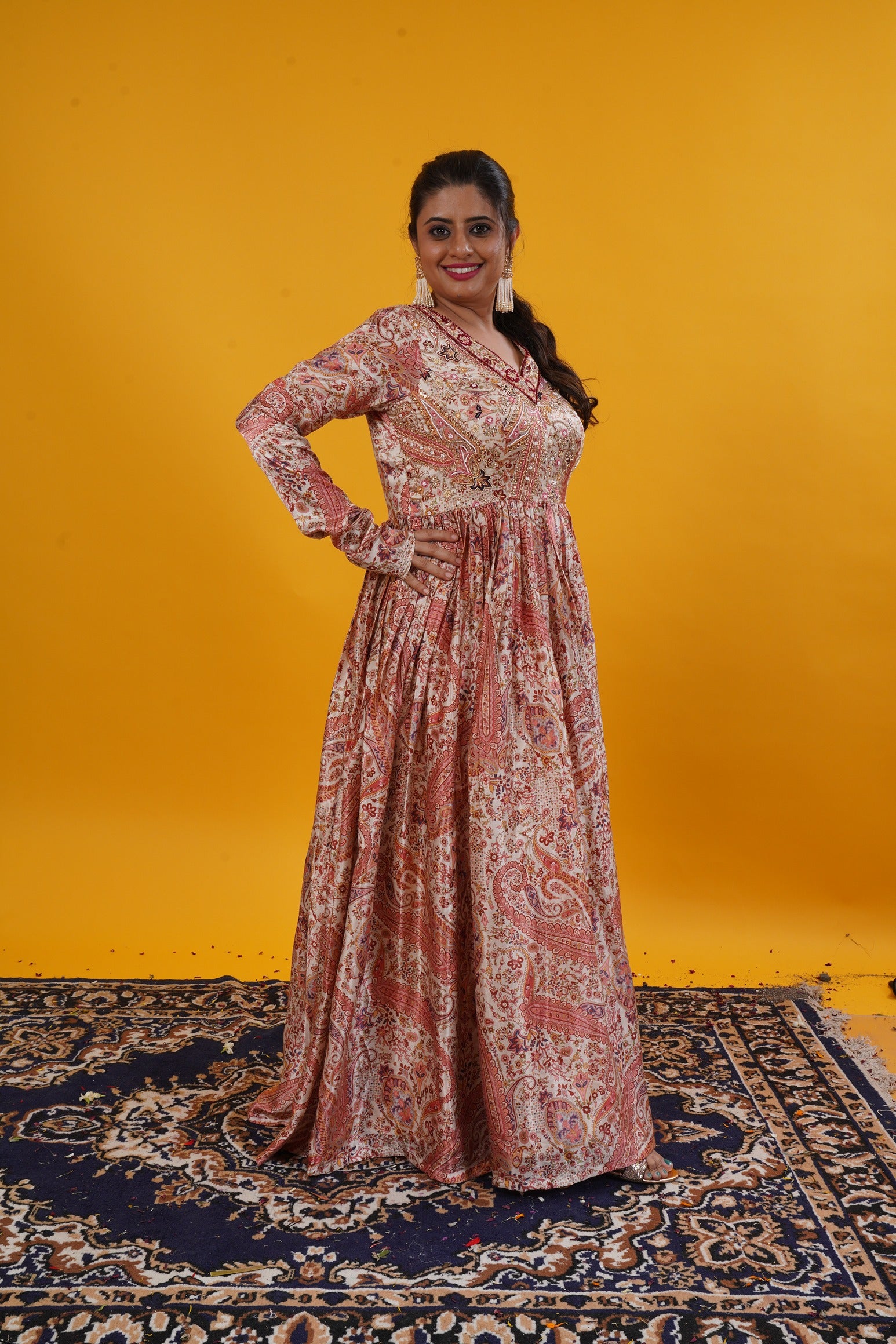 Rust Paisley Gajji Silk Gown