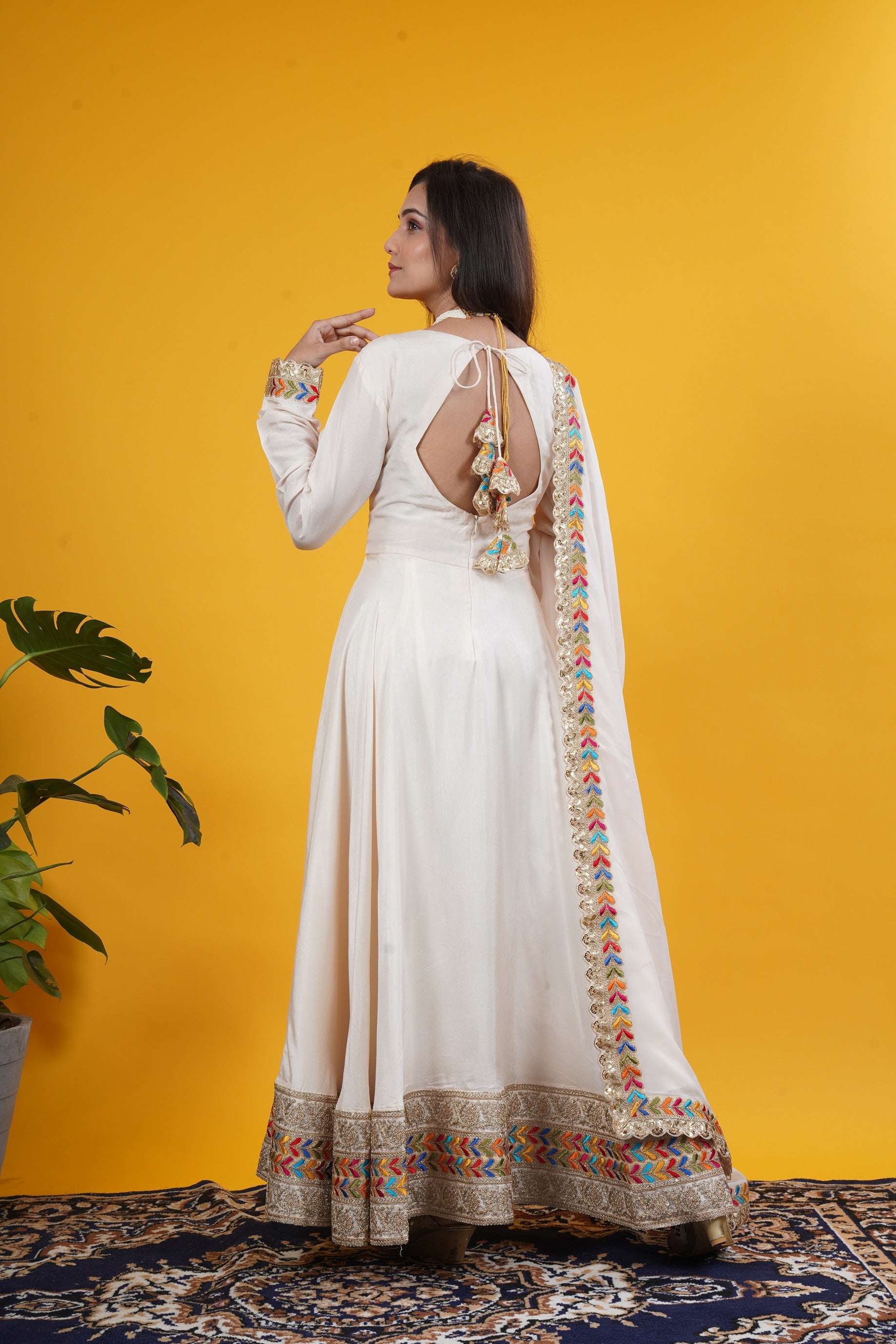Ivory Silk Gown With Soft Organza Dupatta