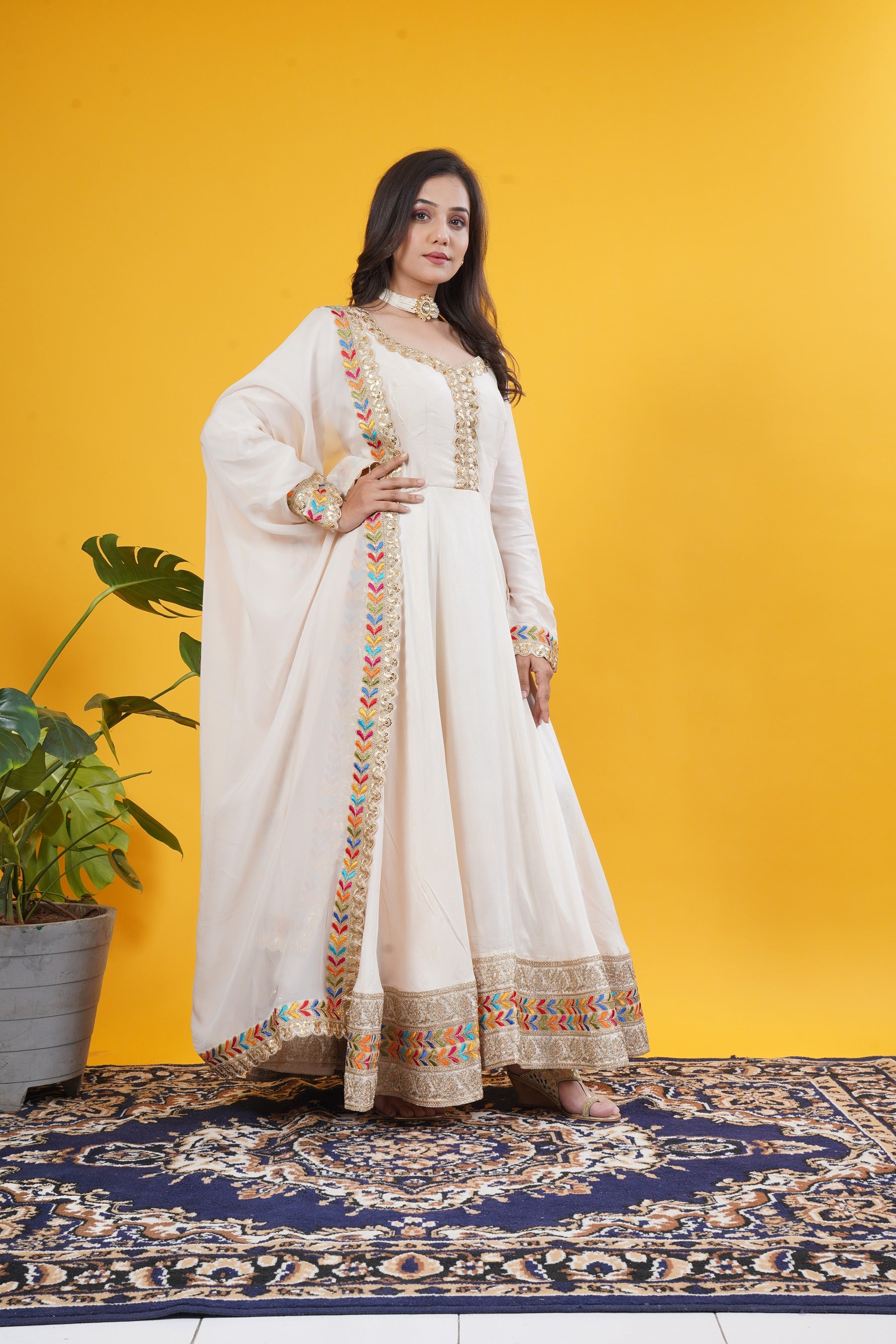 Ivory Silk Gown With Soft Organza Dupatta