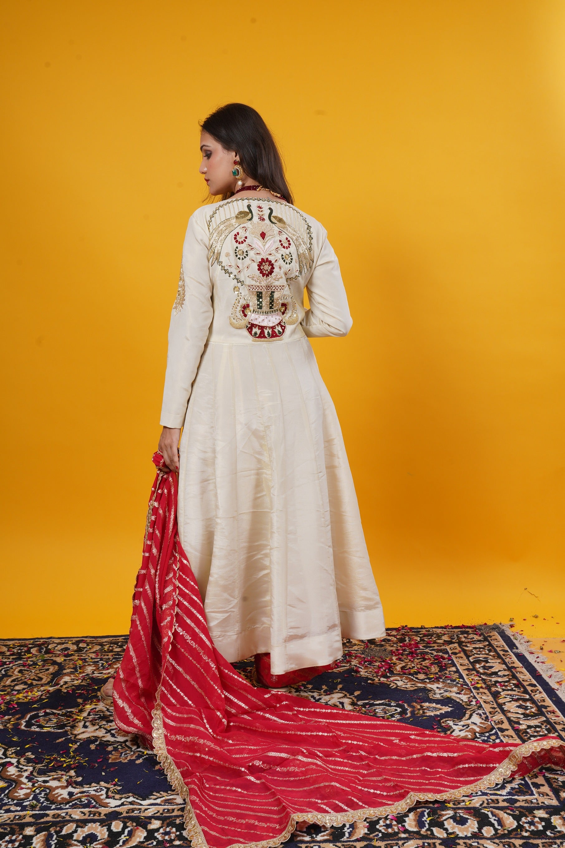 Gown With Floral & Peacock Embroidery Set