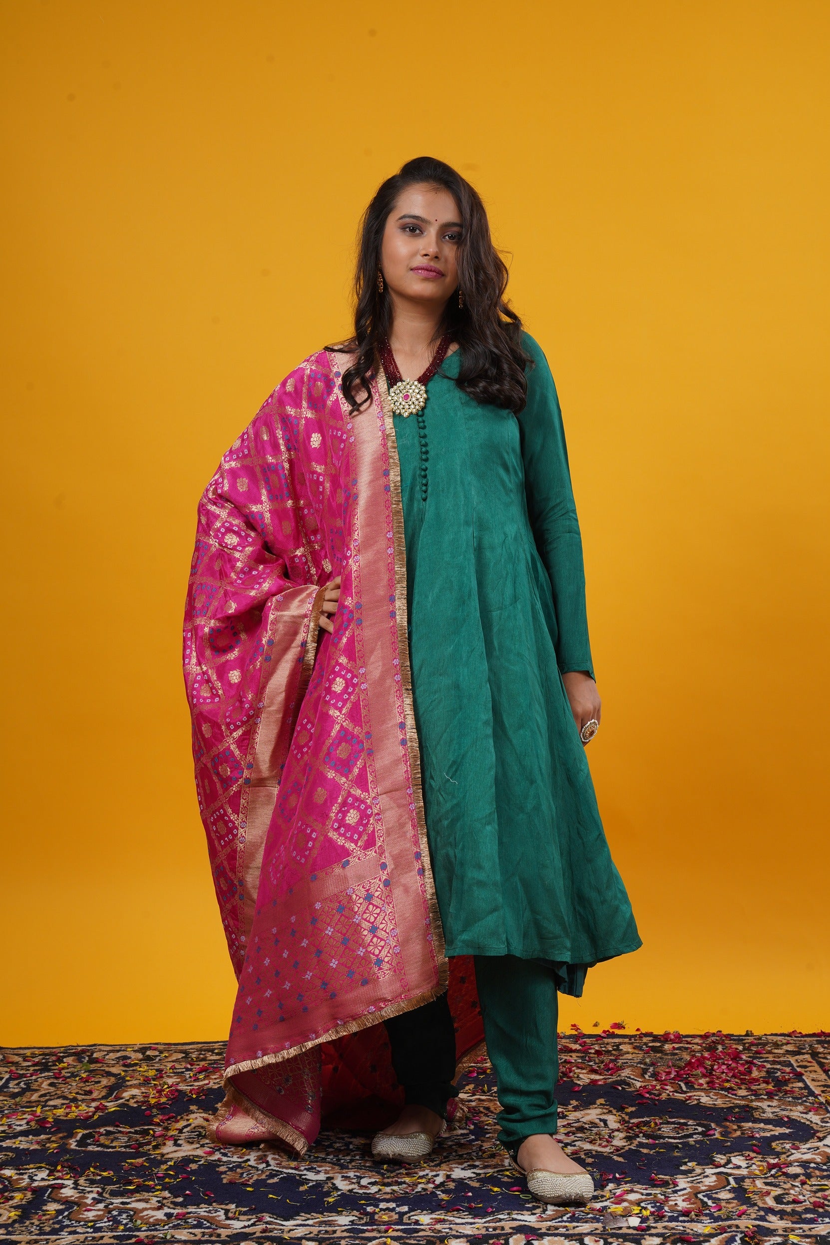 Anarkali Suit Set With Banarasi Gharchola Jari Dupatta
