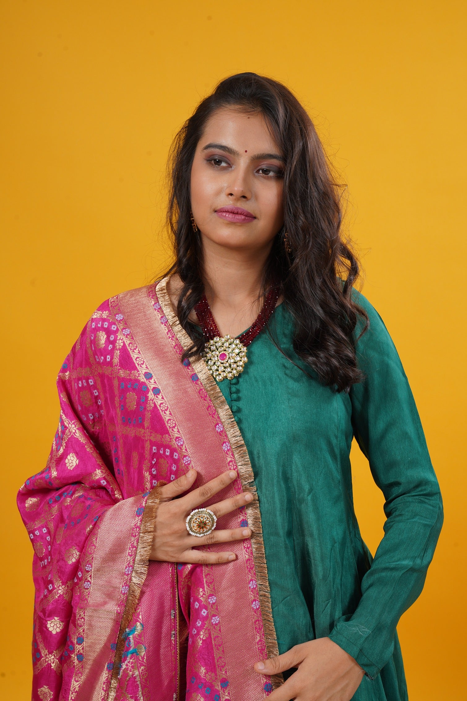 Anarkali Suit Set With Banarasi Gharchola Jari Dupatta