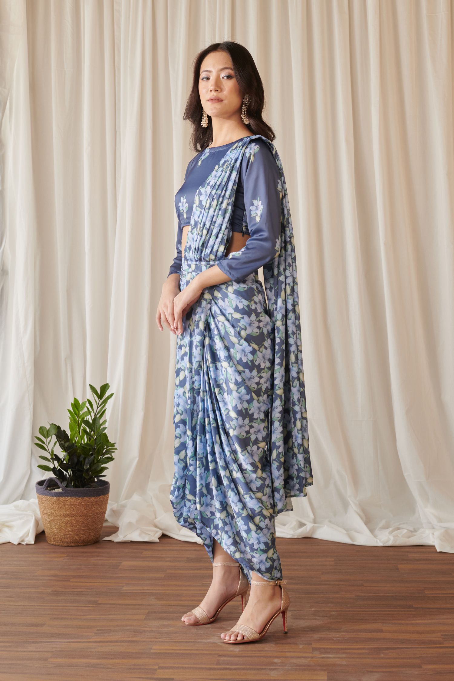 Space Blue Lungi Saree Set