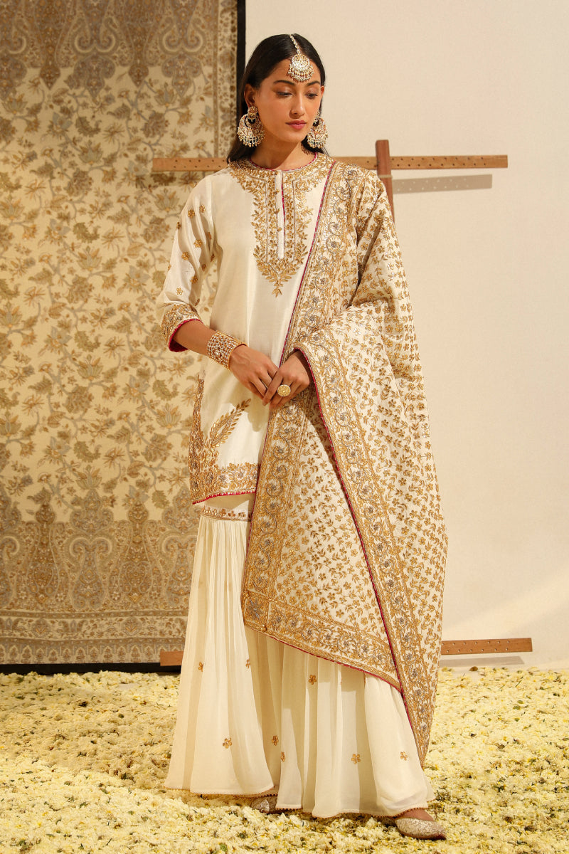 Shamshul-Short Kurta With Garara And Odhni