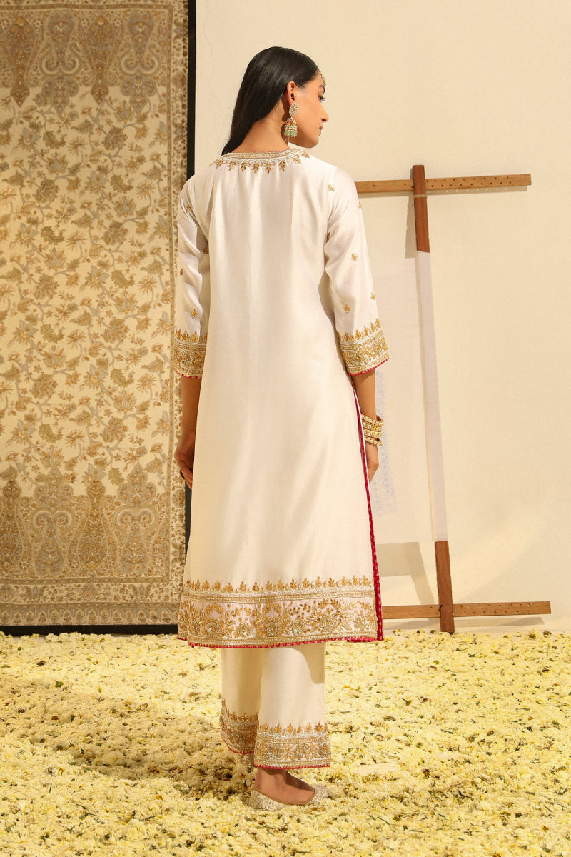 Shiza-Long A-Line Kurta With Palazzo And Dupatta