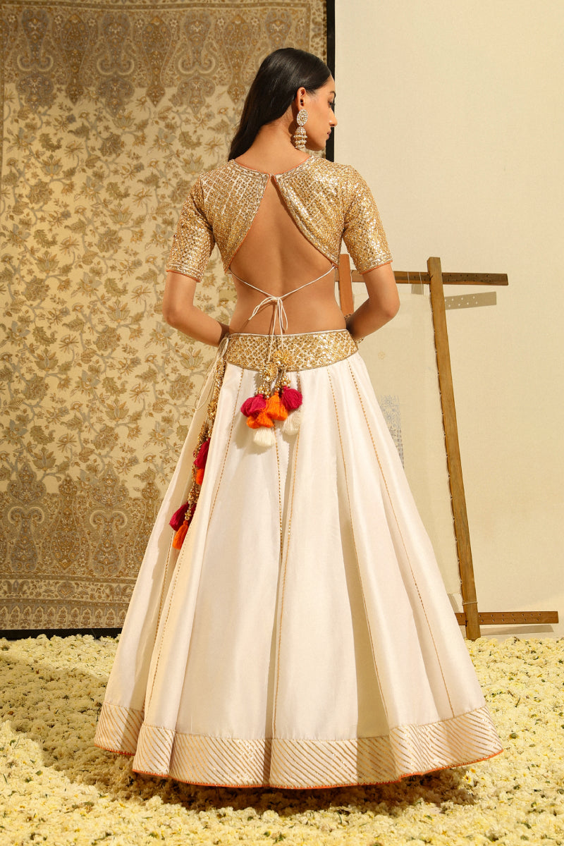 Aarif-Blouse With Lehenga And Odhni