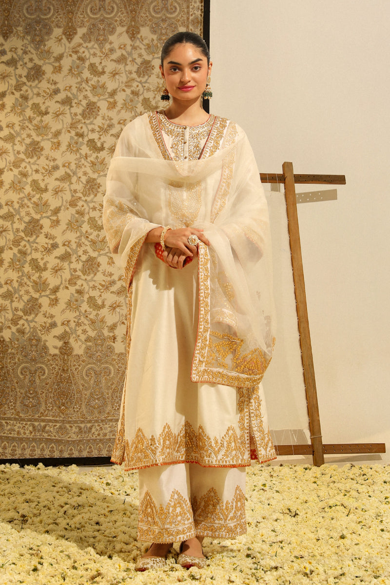 Sahana-Long A-Line Kurta With Palazzo And Dupatta