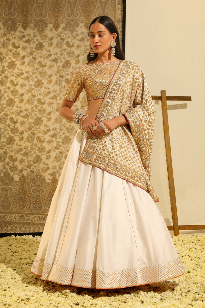 Aarif-Blouse With Lehenga And Odhni
