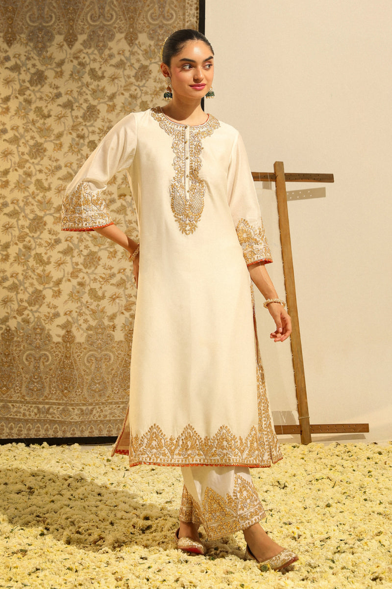 Sahana-Long A-Line Kurta With Palazzo And Dupatta