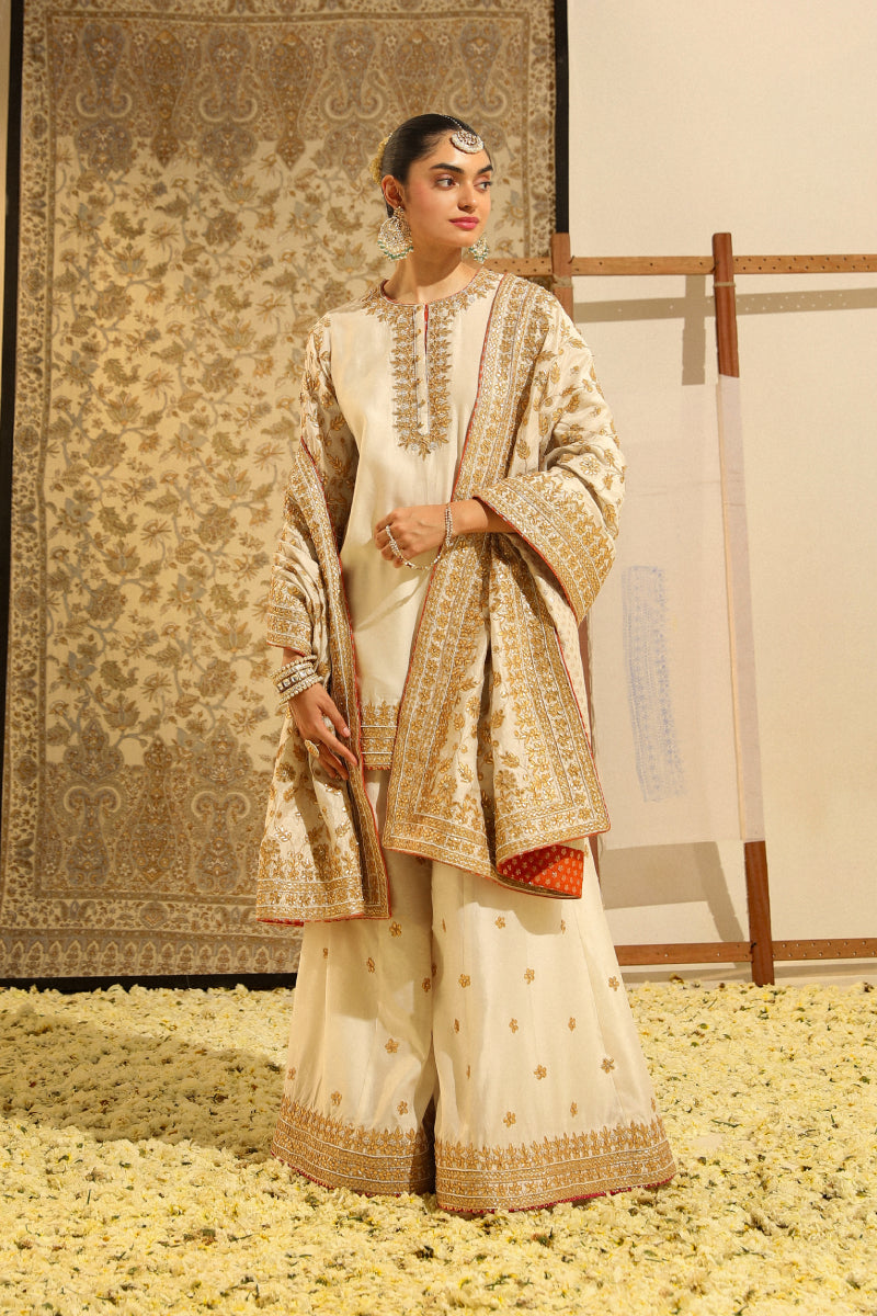 Suleman-Short Kurta With Sharara And Odhni
