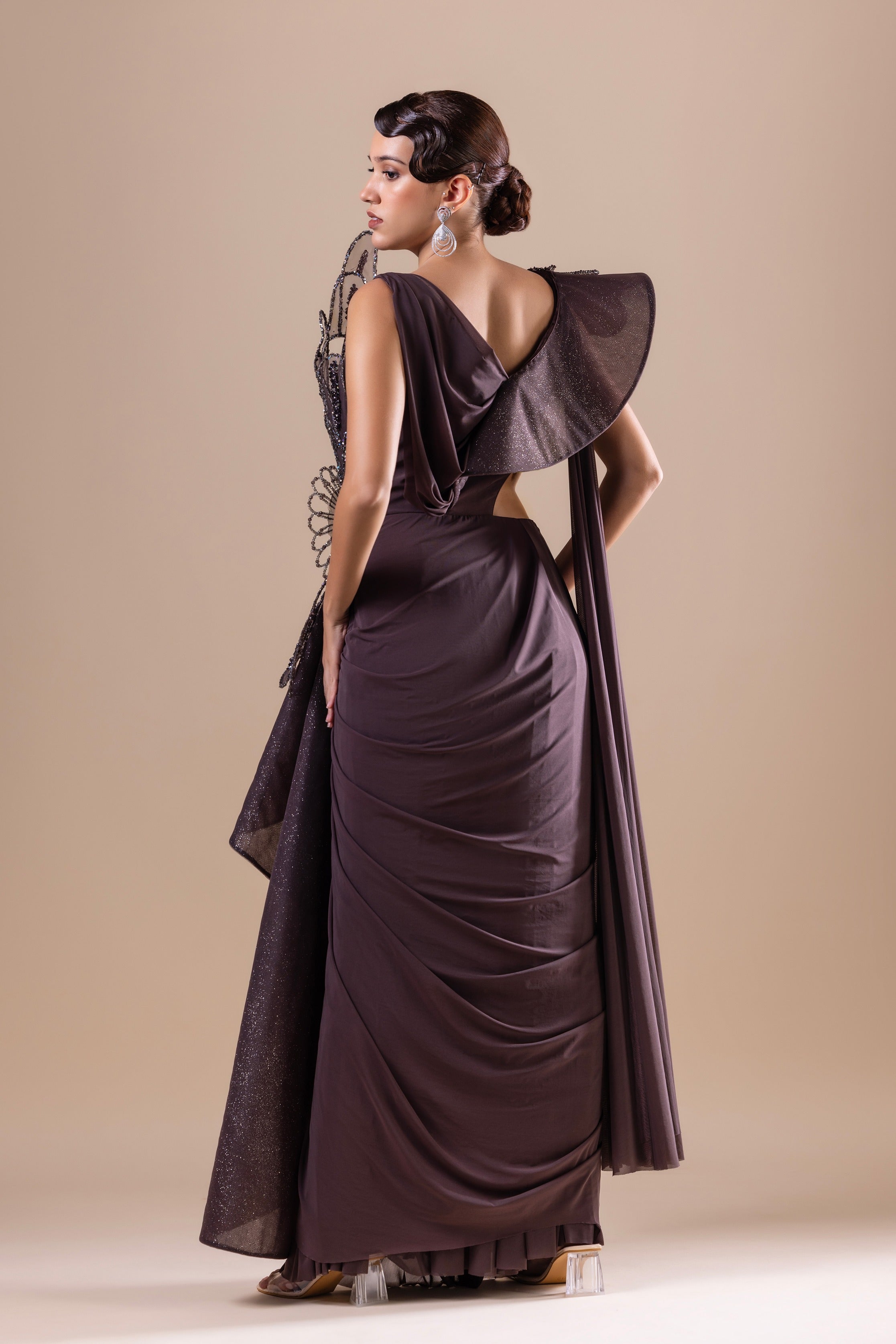 Charcol Grey 3D Embroidered Saree