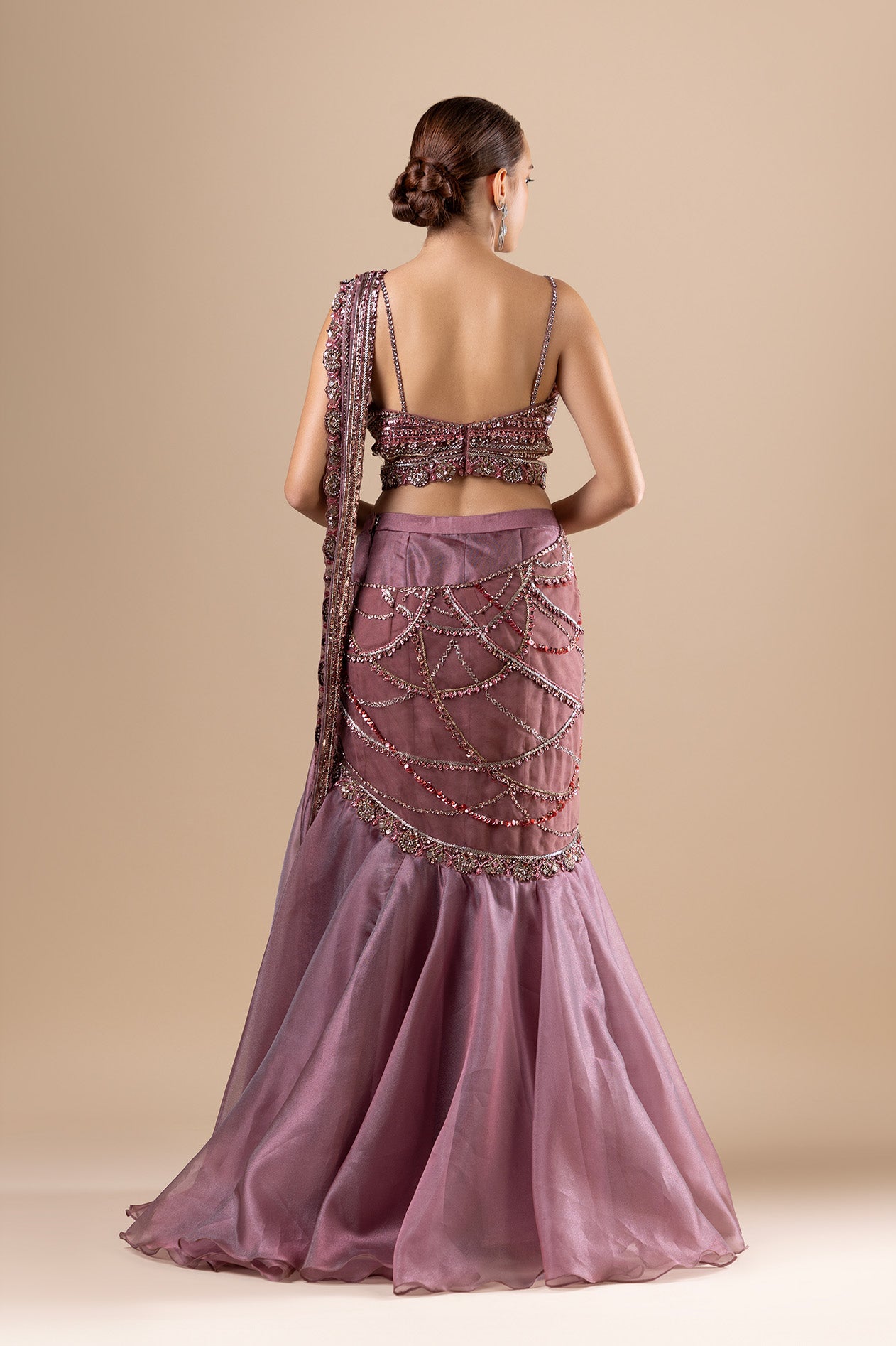 Brown Sugar Embroidered Drape With Fishcut Skirt