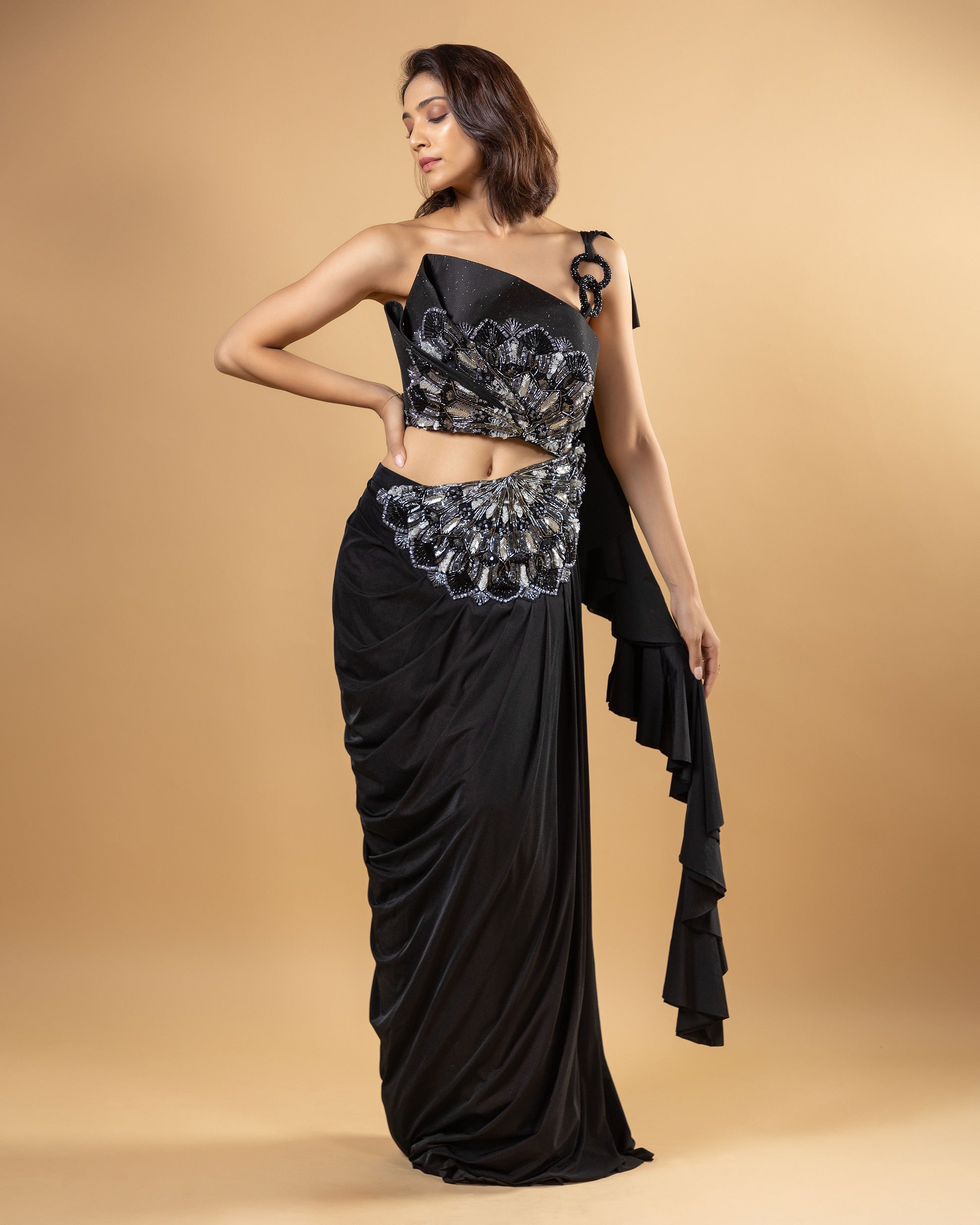 Kiara Black Drape Saree