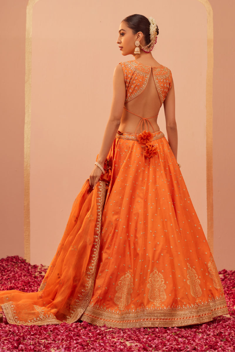Tanisha- Short Blouse With Lehenga And Dupatta