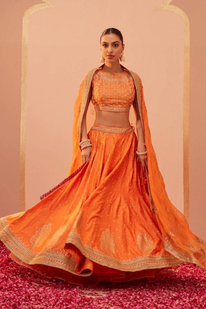 Tanisha- Short Blouse With Lehenga And Dupatta