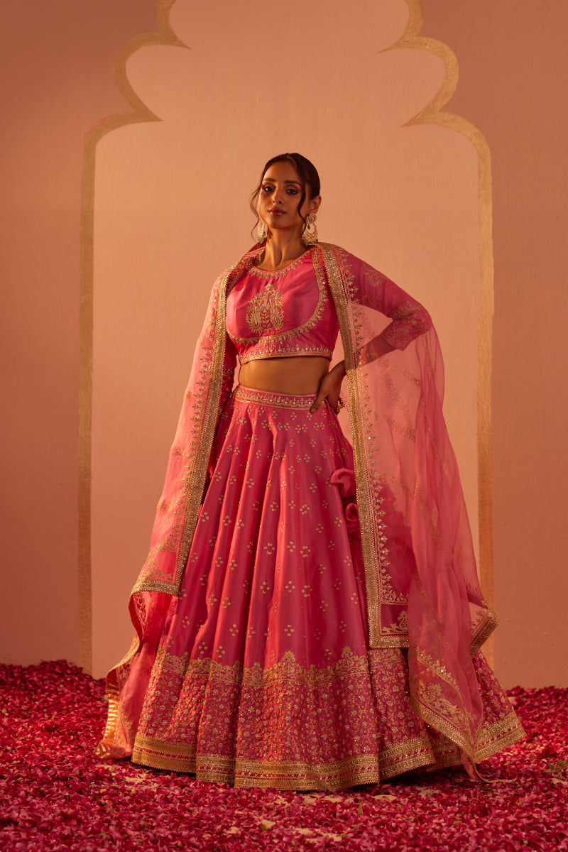 Naaina- Short Blouse With Lehenga And Dupatta