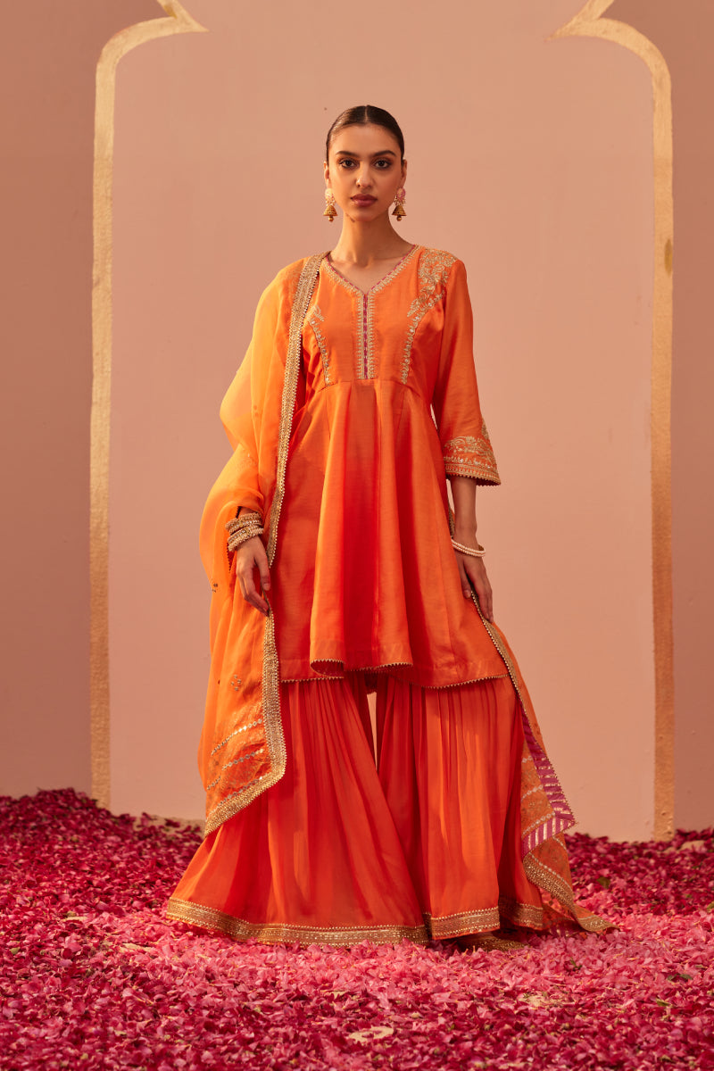 Fatima- Short Peplum Kurta With Garara And Dupatta