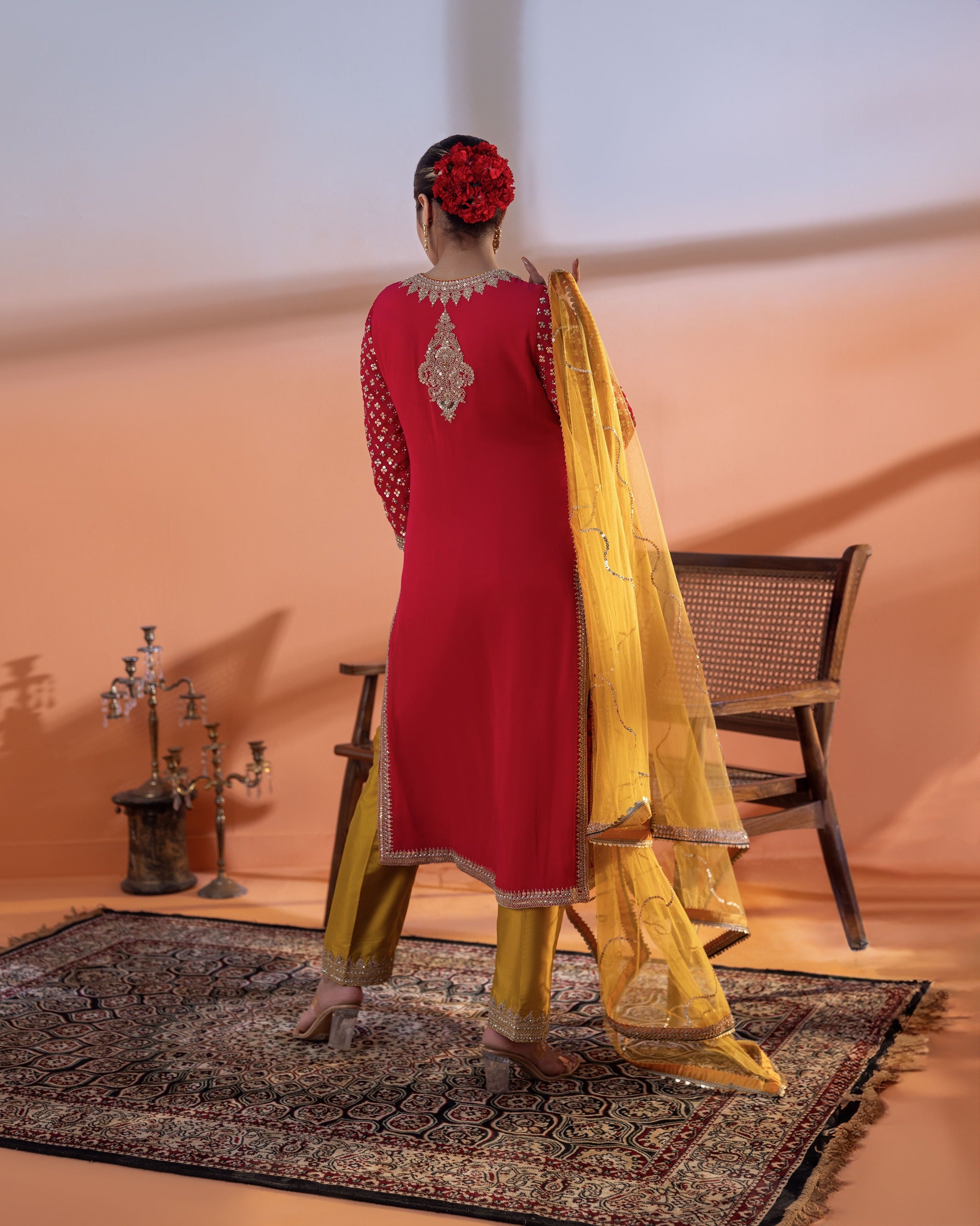 Magenta & Mustard Kundan Crop Top Set