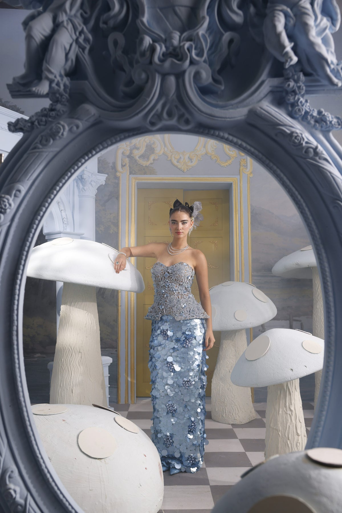 Opal-Light Blue Crystal Corset & Skirt Set