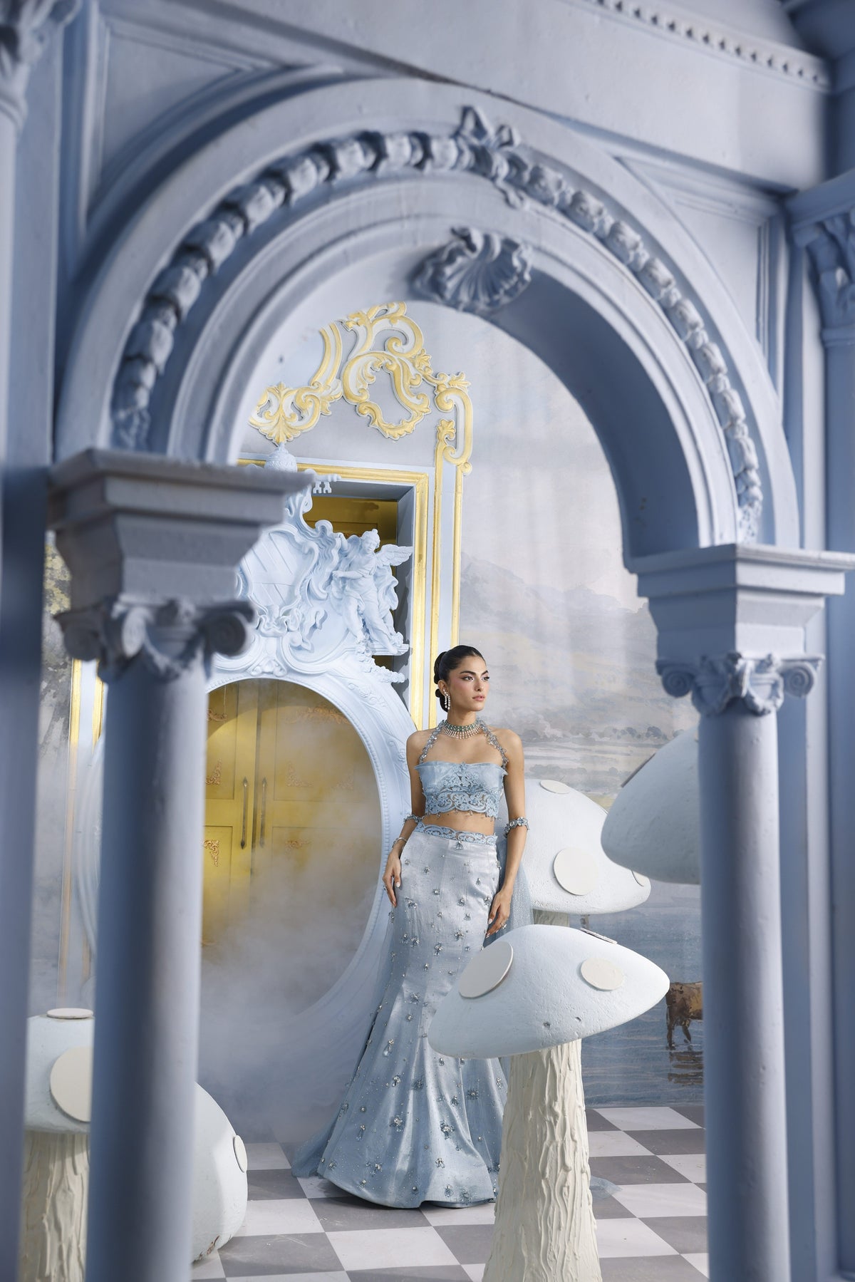Caroline-Light Blue Crystal Mermaid Skirt Set