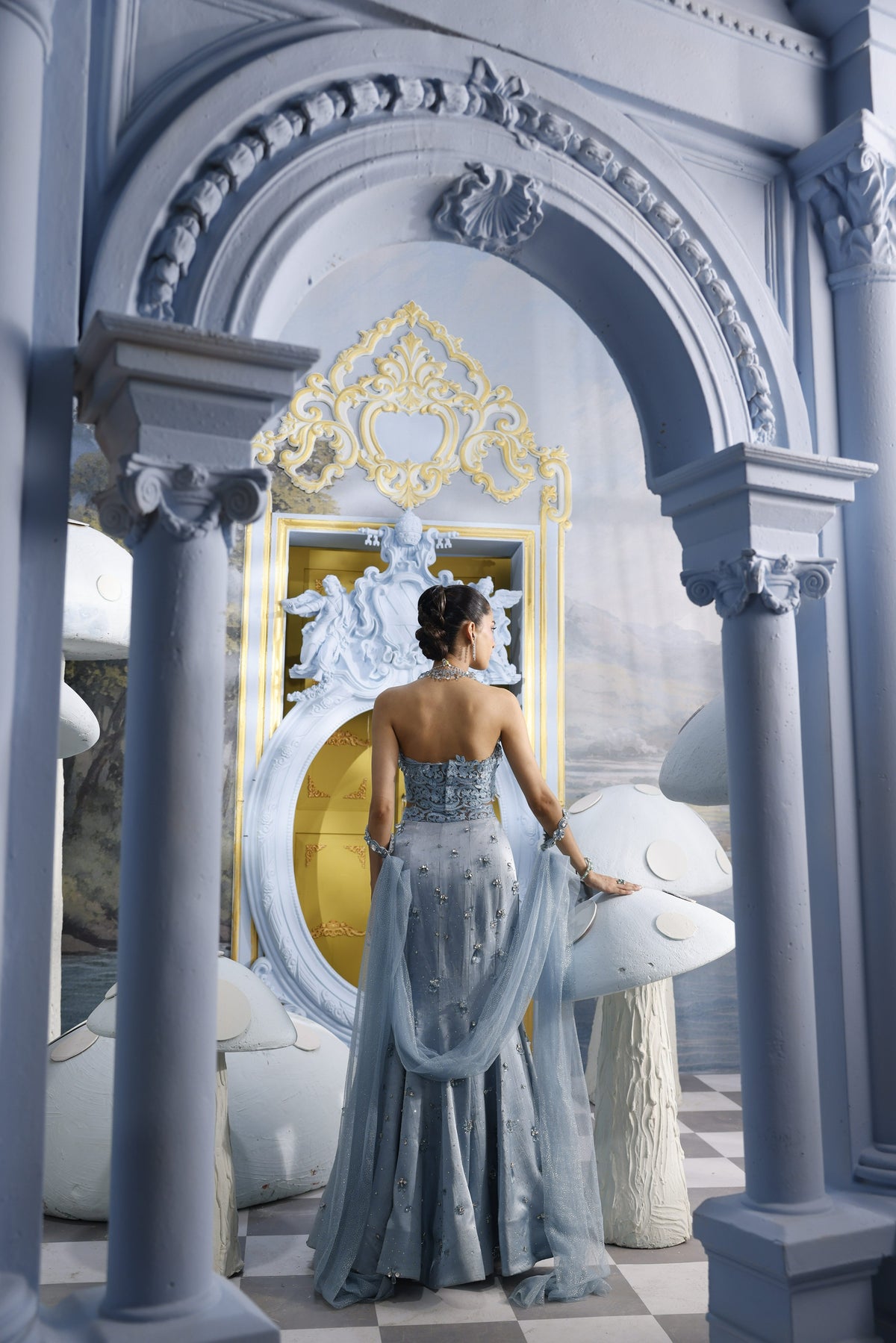 Caroline-Light Blue Crystal Mermaid Skirt Set