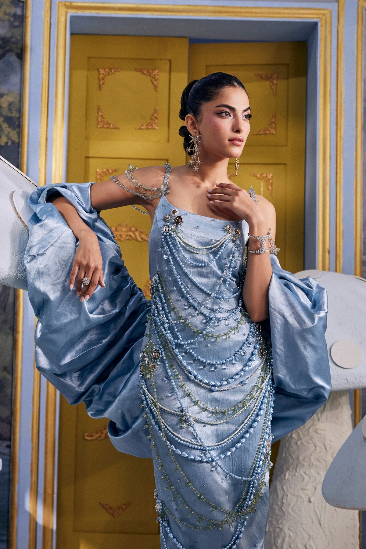 Merida-Blue Crystal Blazer & Sharara Set
