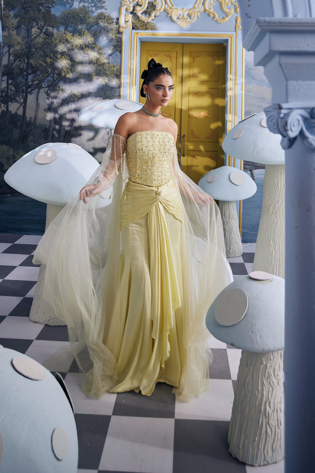 Belle-Pastel Yellow Crystal Corset & Skirt Set