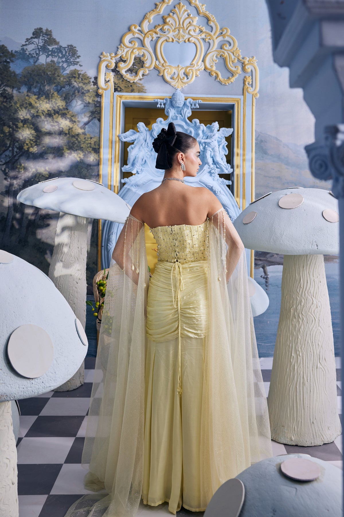 Belle-Pastel Yellow Crystal Corset & Skirt Set