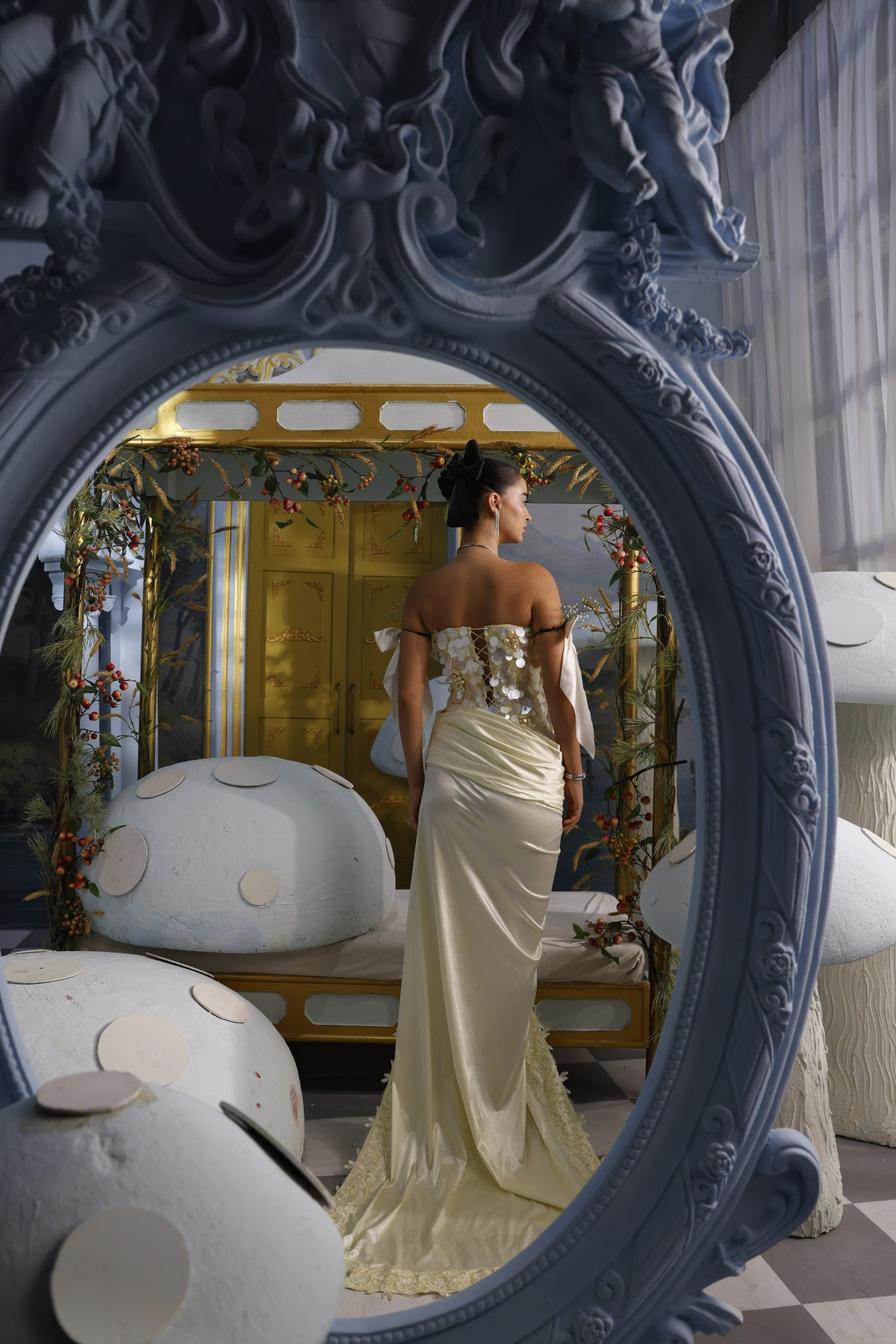 Fiona-Pastel Yellow Sequin Corset & Skirt Set