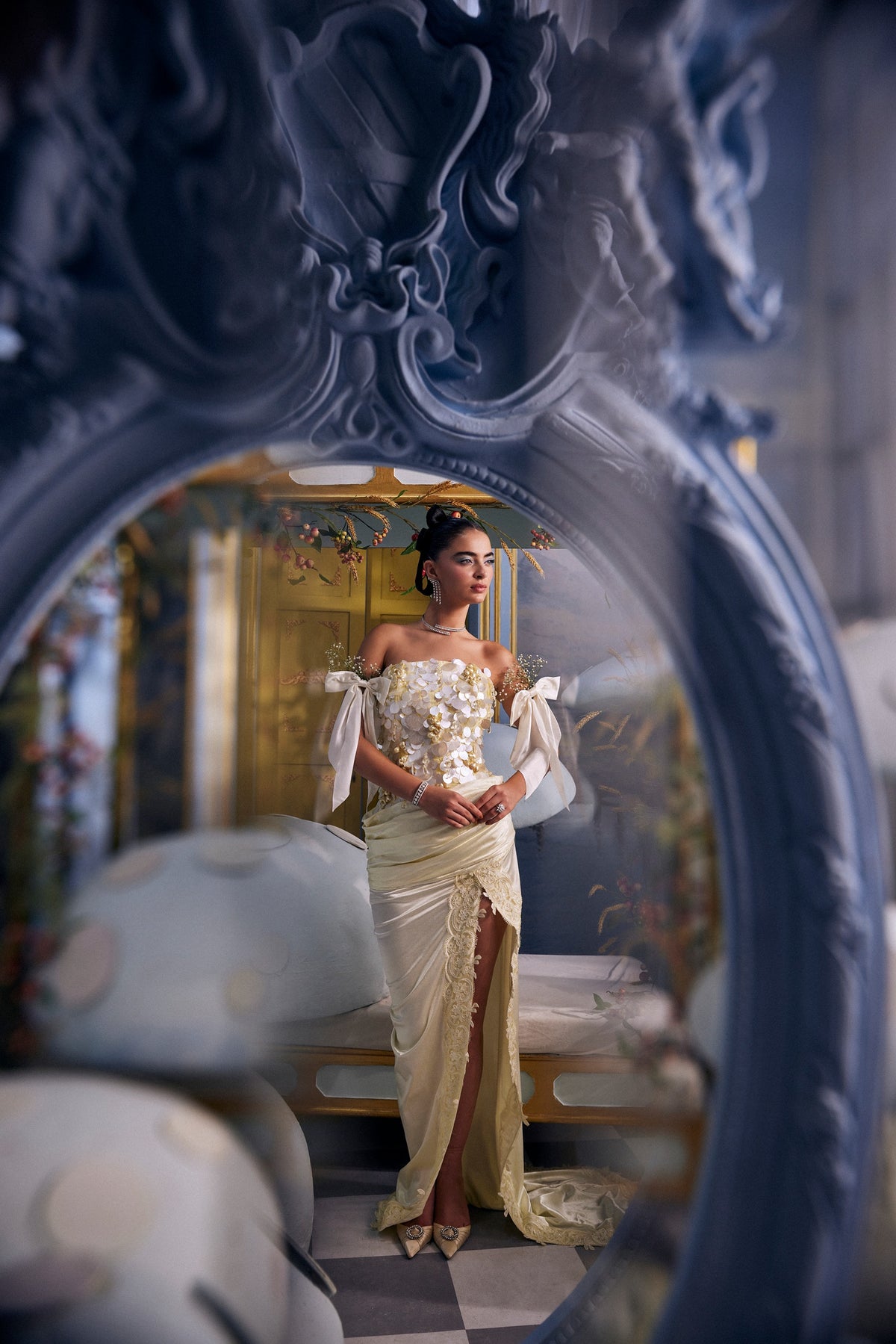 Fiona-Pastel Yellow Sequin Corset & Skirt Set