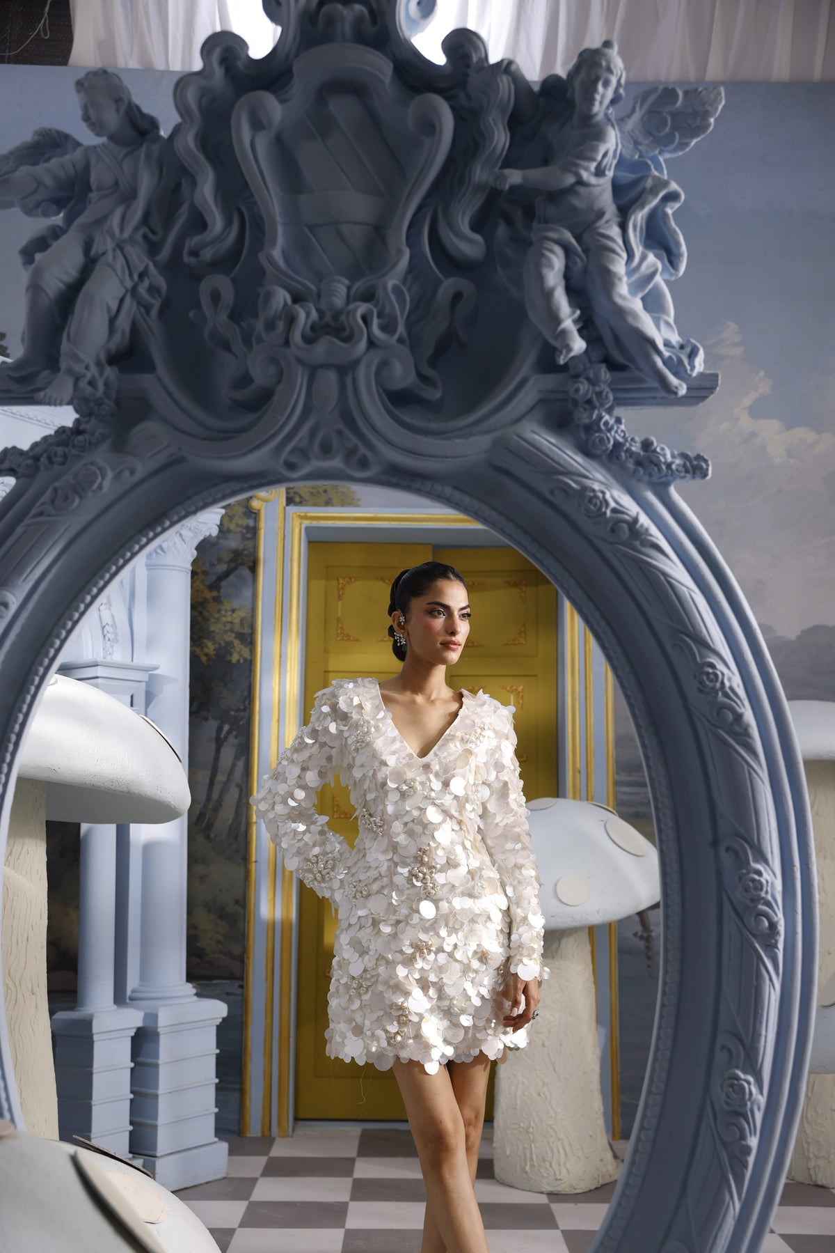 Pearl-White Sequin Beaded Short Dress