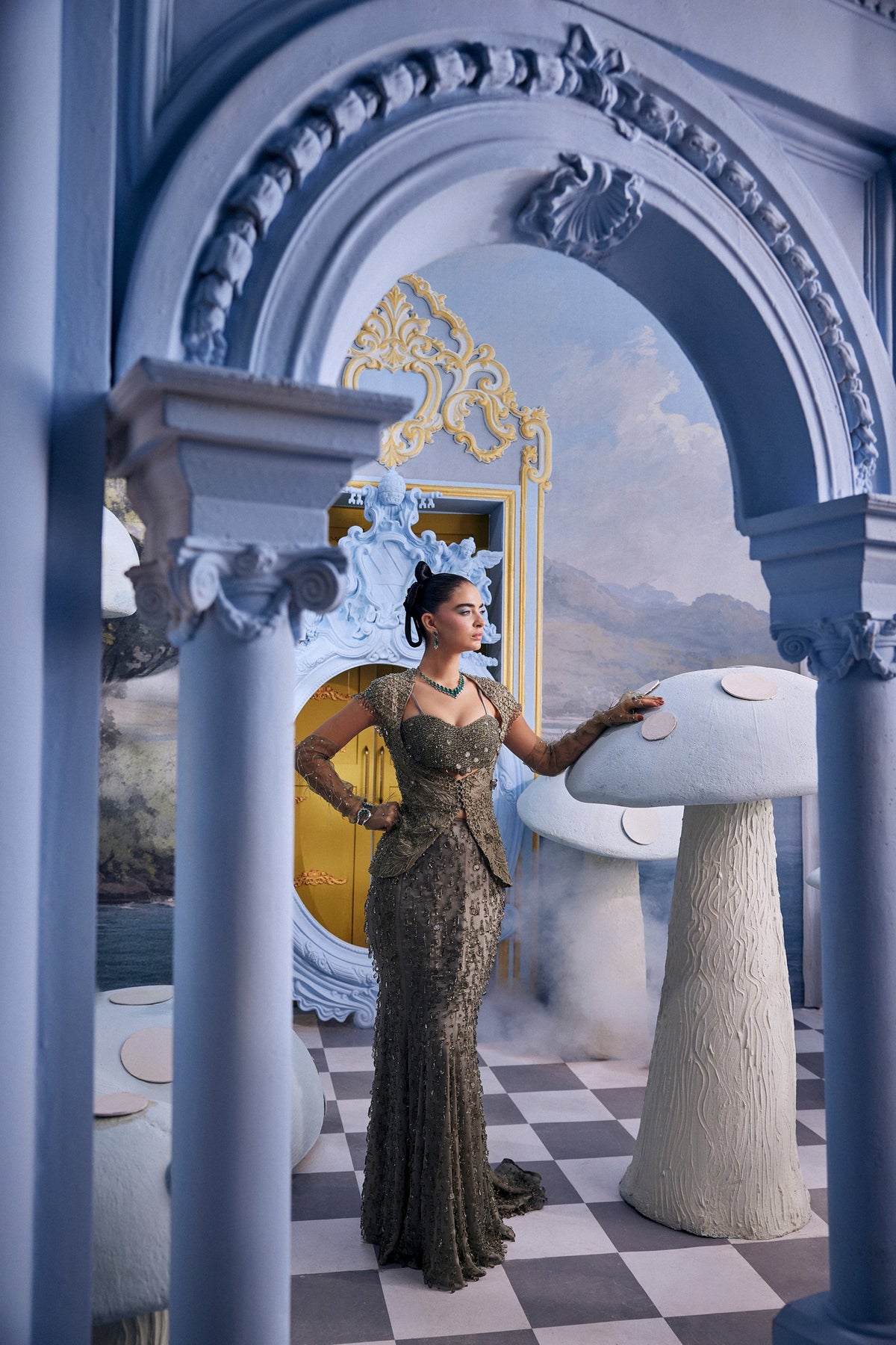 Jade-Sea Grey Crystal Mermaid Skirt Set