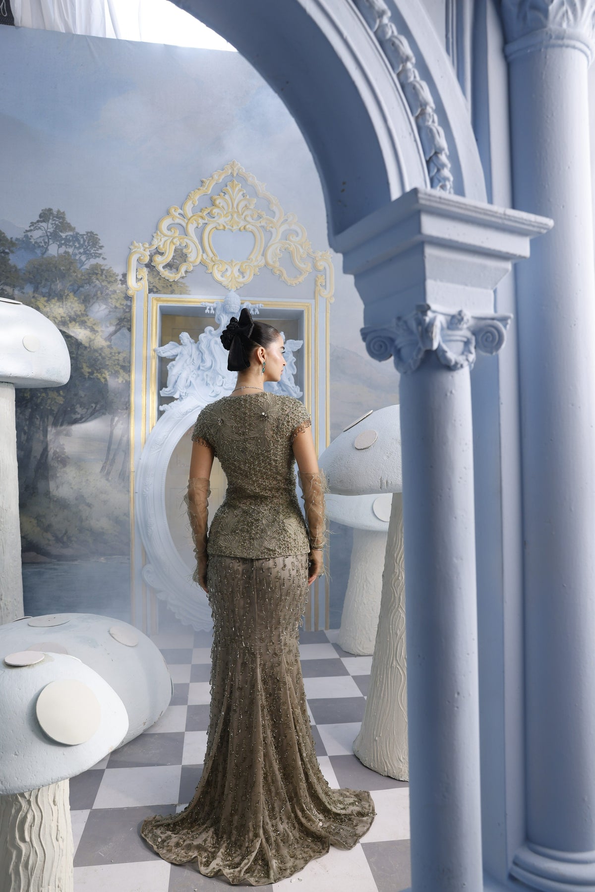 Jade-Sea Grey Crystal Mermaid Skirt Set