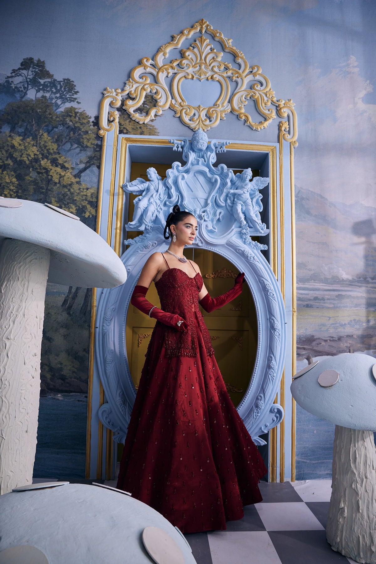 Merida-Red Silk Crystal Skirt & Top Set