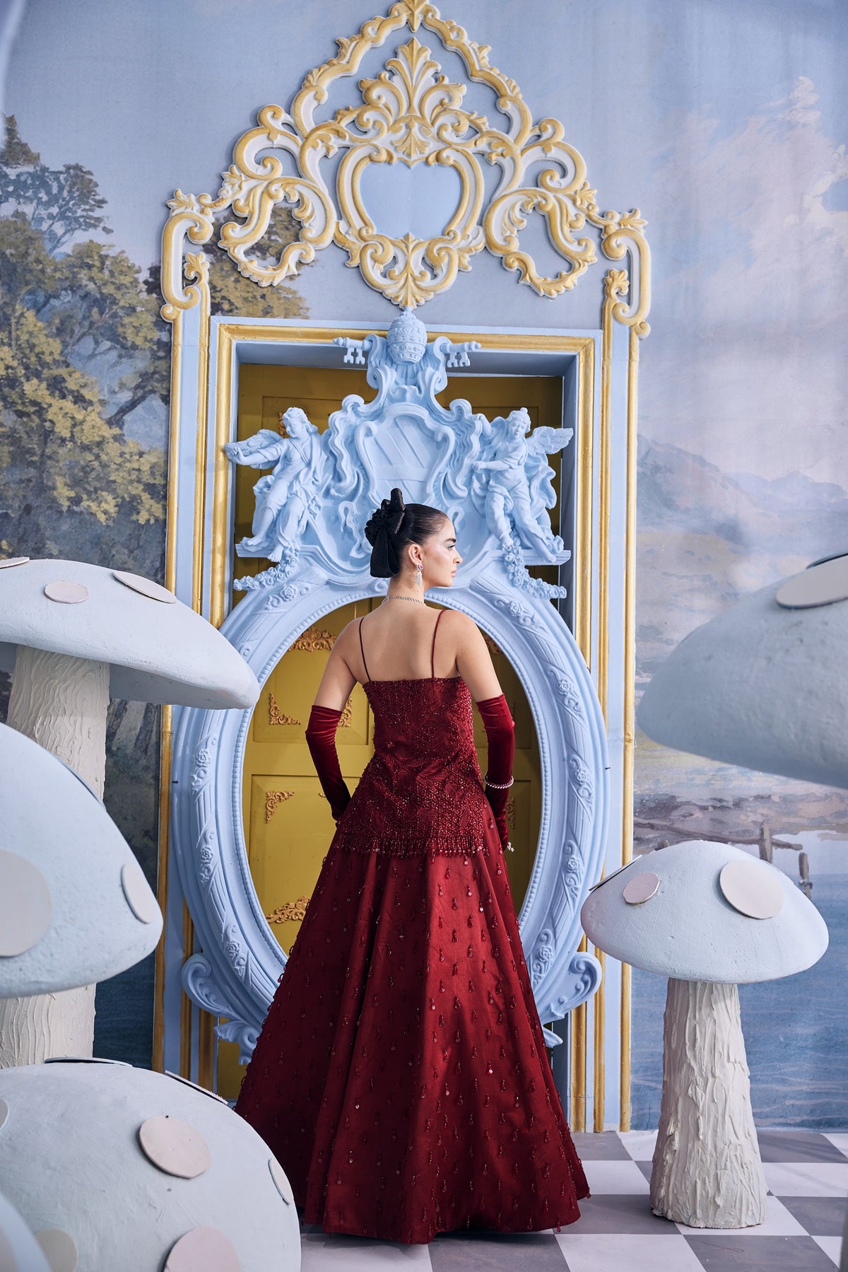 Merida-Red Silk Crystal Skirt & Top Set