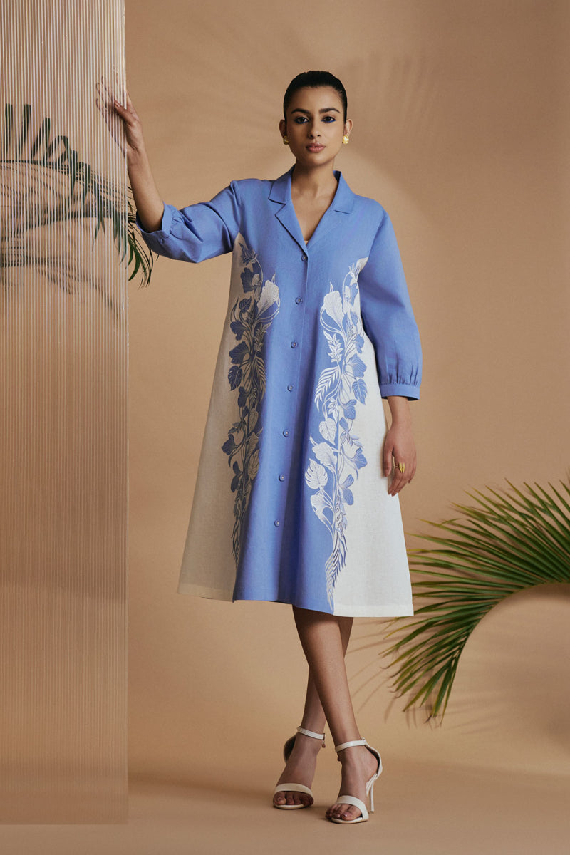 Origani Blue Petal Safari A-Line Dress