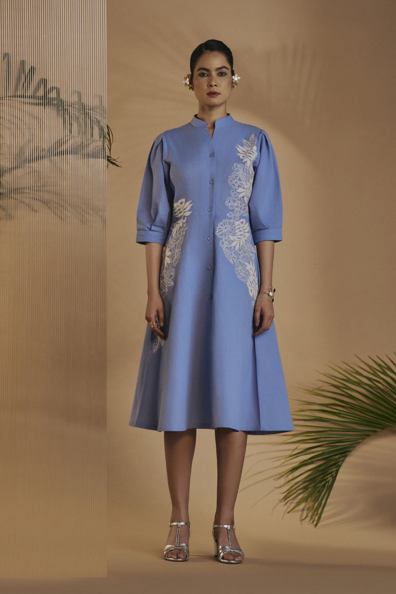 Origani Blue Fit & Flare Dress