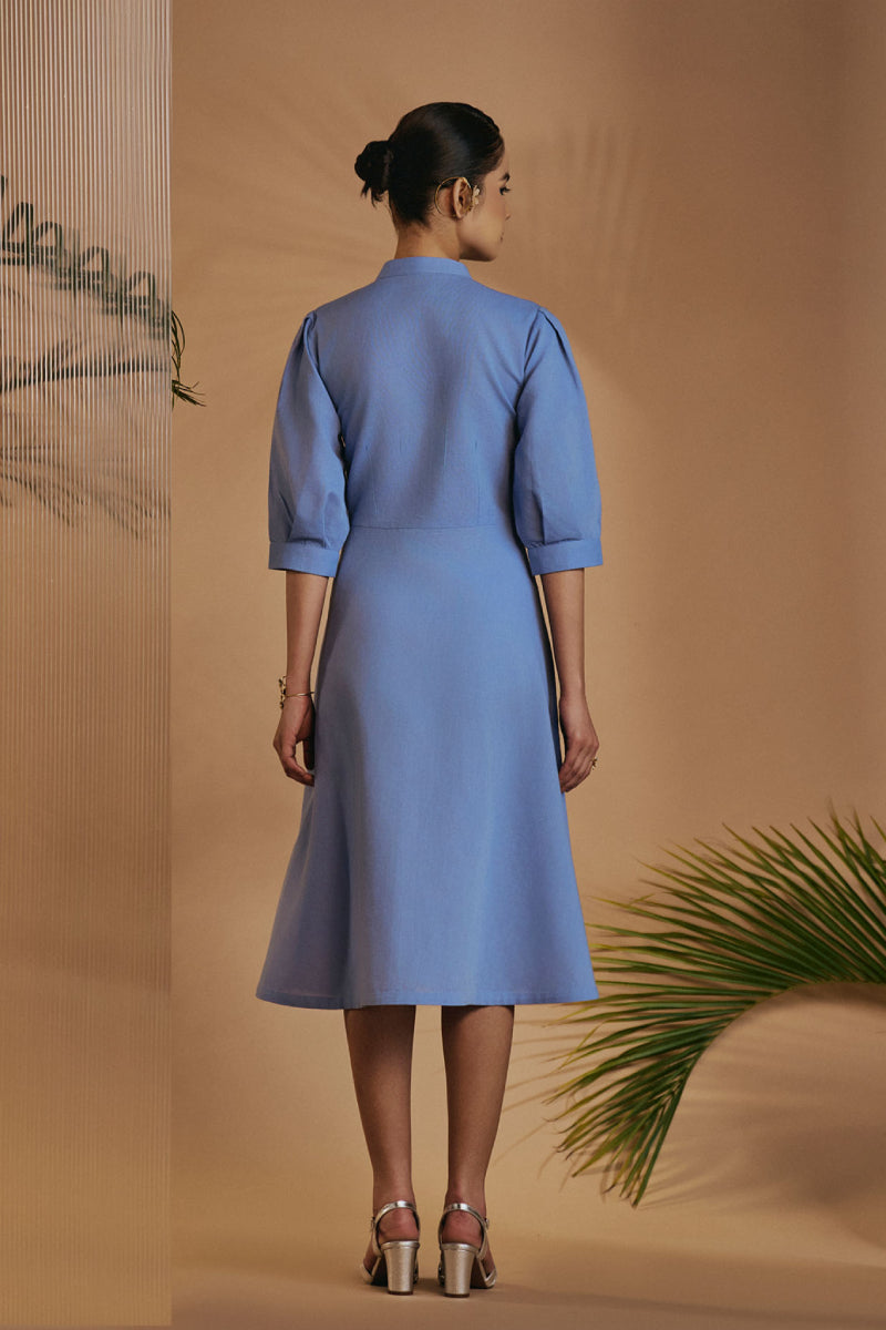 Origani Blue Fit & Flare Dress