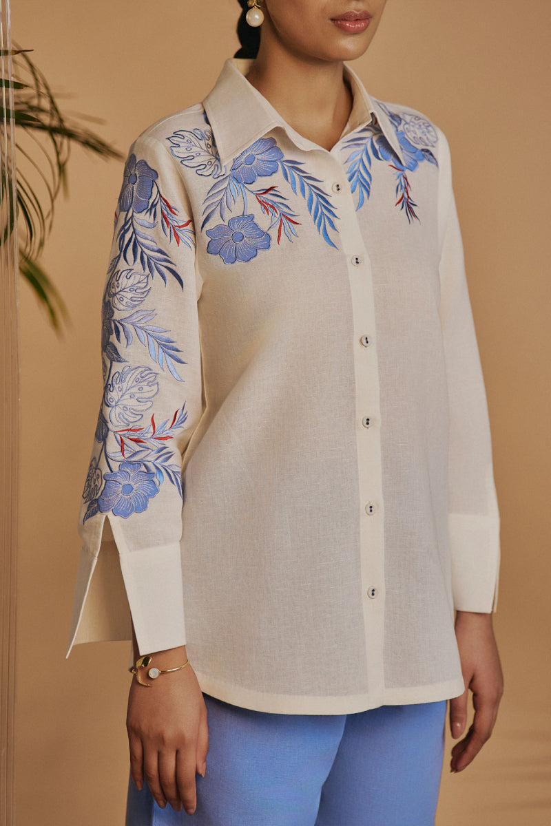 Origani Ivory Blue Flora Shirt