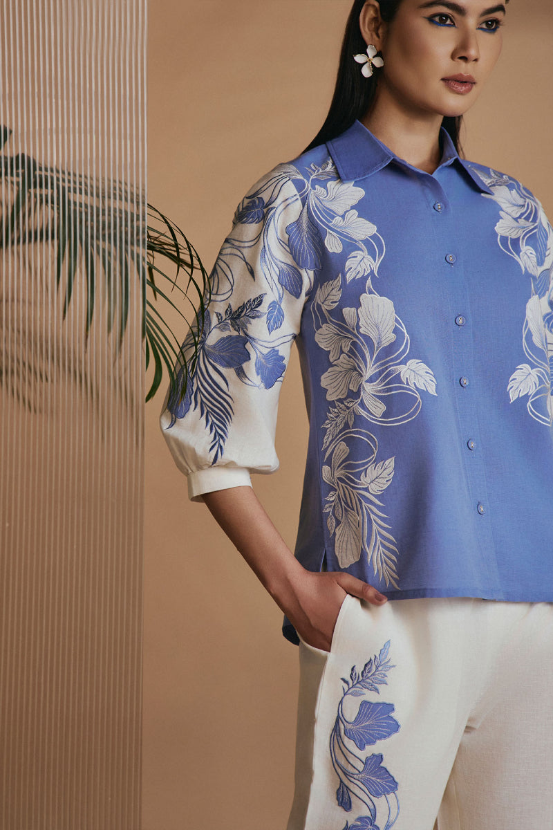 Origani Blue Ivory Petal Safari Shirt