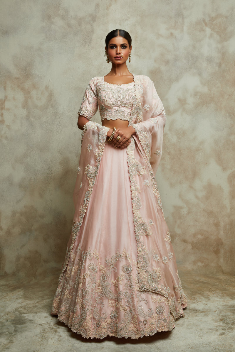 Silk Blouse With Organza Lehenga And Dupatta