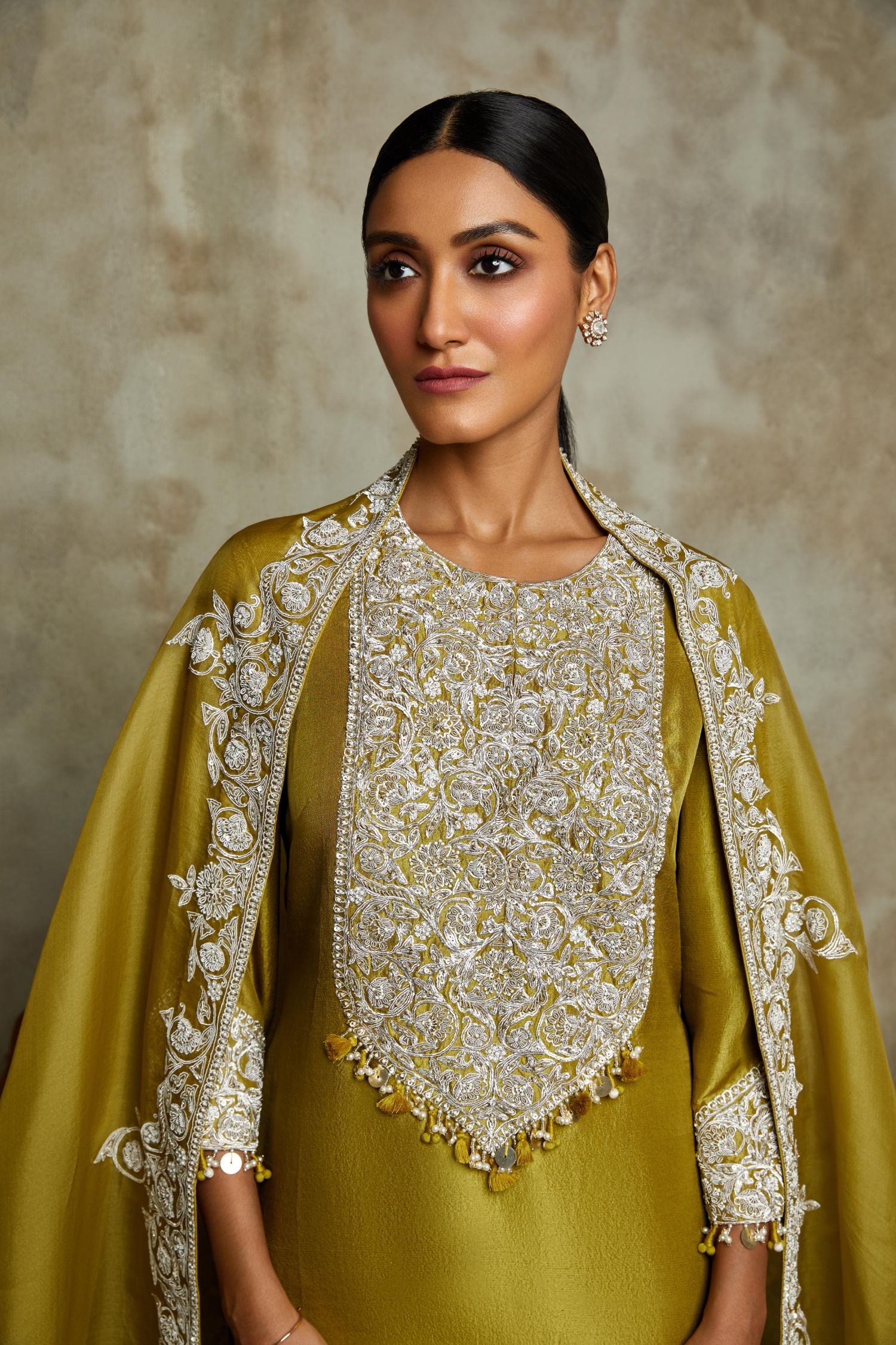 Silk Kurta With Organza Dupatta And Cotton Satin Pants