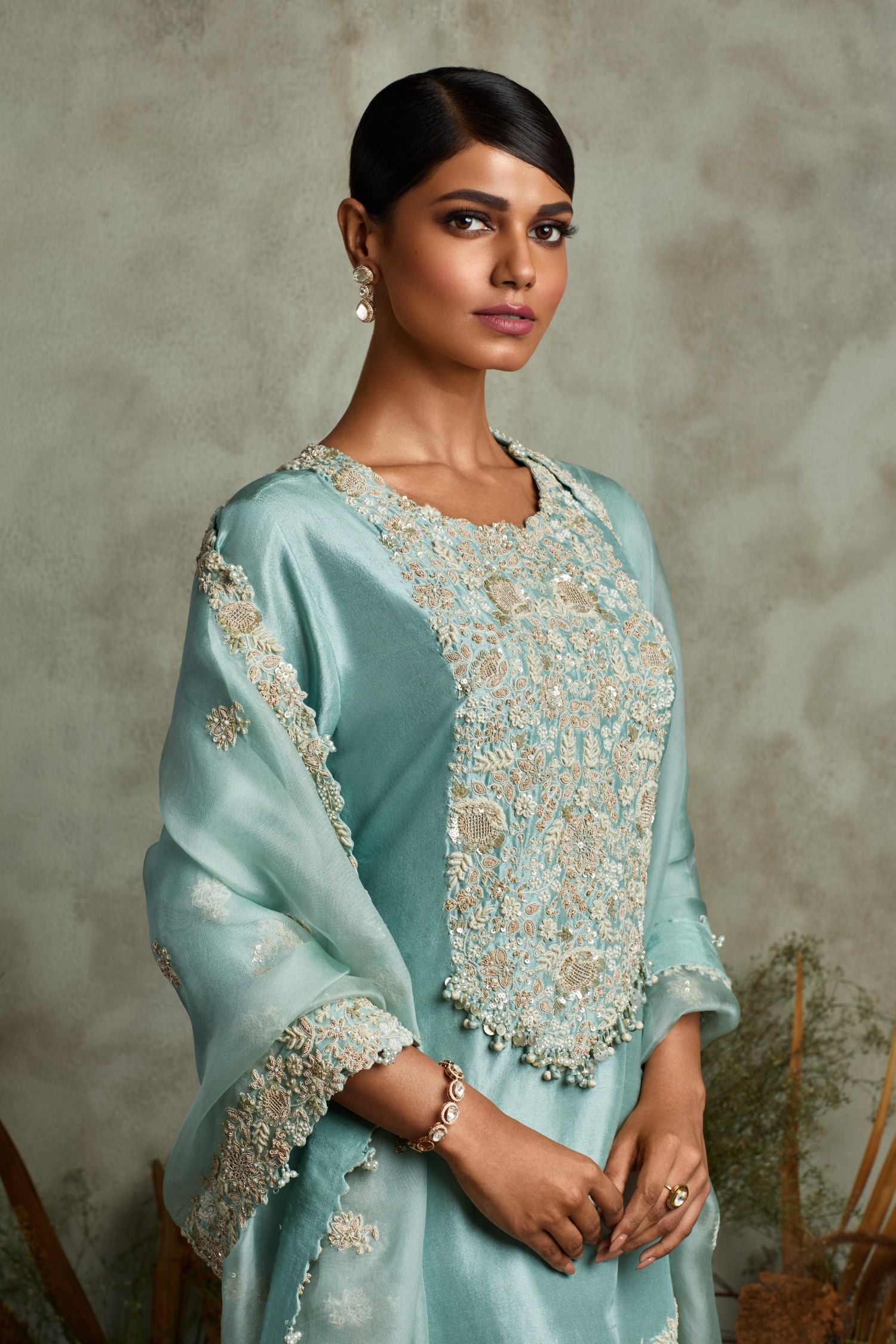 Silk Kurta With Organza Dupatta And Sharara