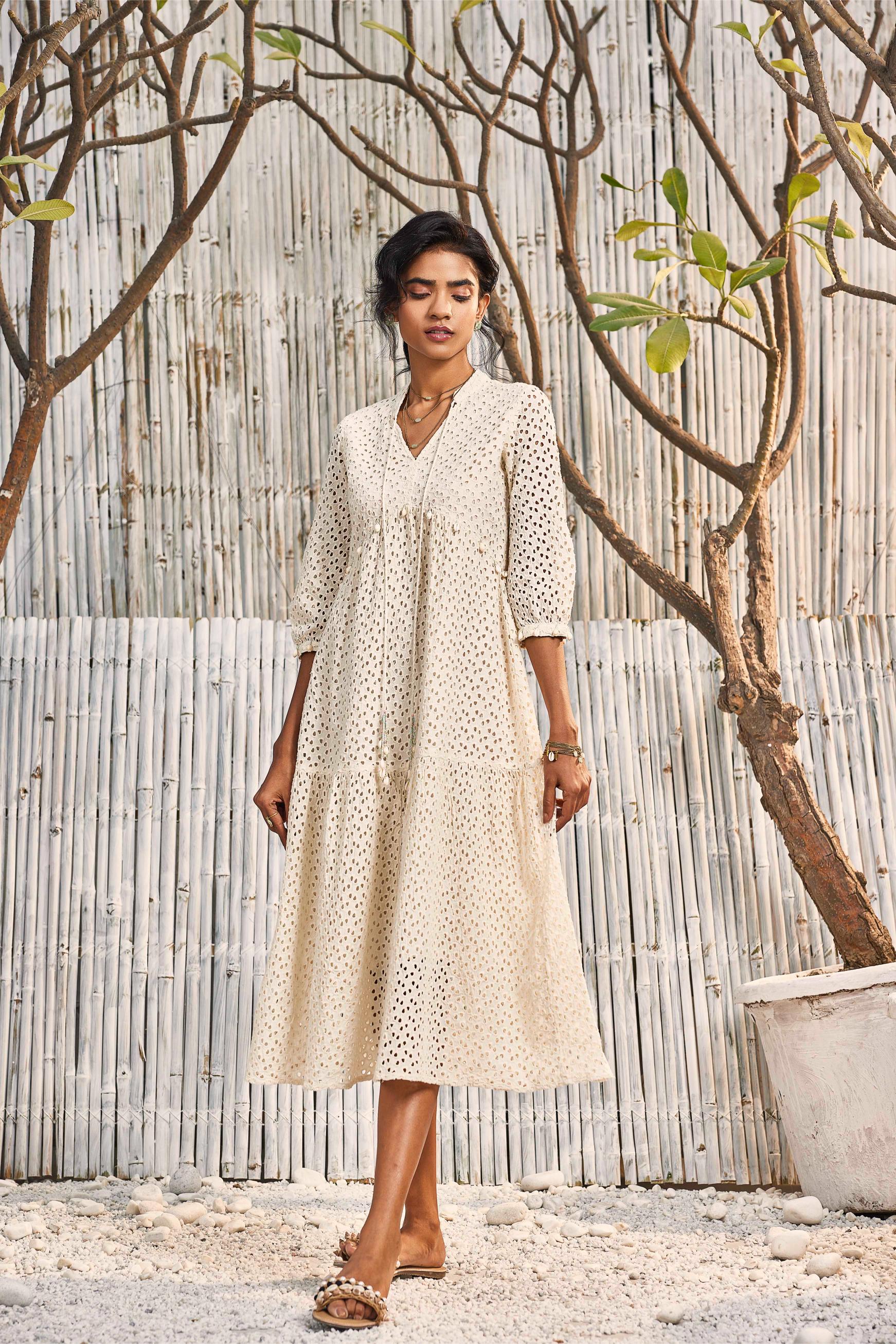 Breezy Cotton Cutwork Ivory Dress – AGASHE