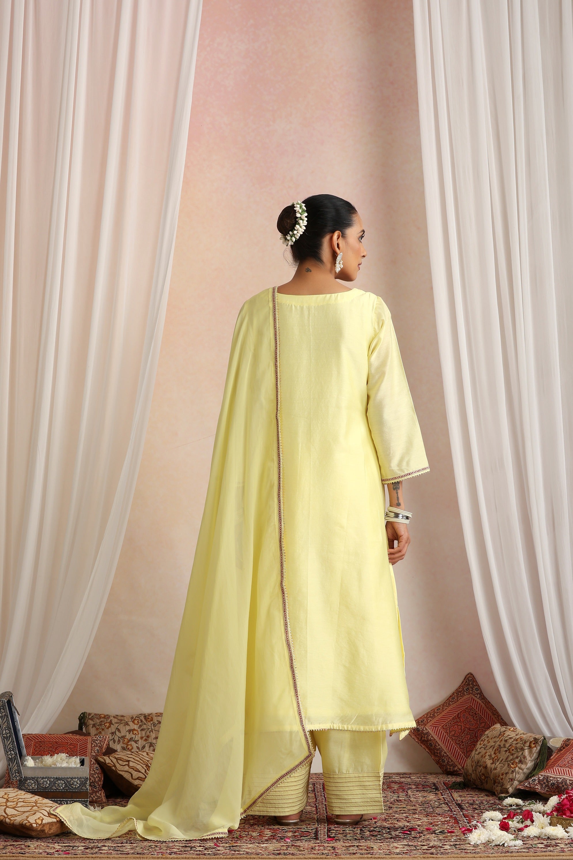 Yellow Embroidered Kurta Set with Dupatta