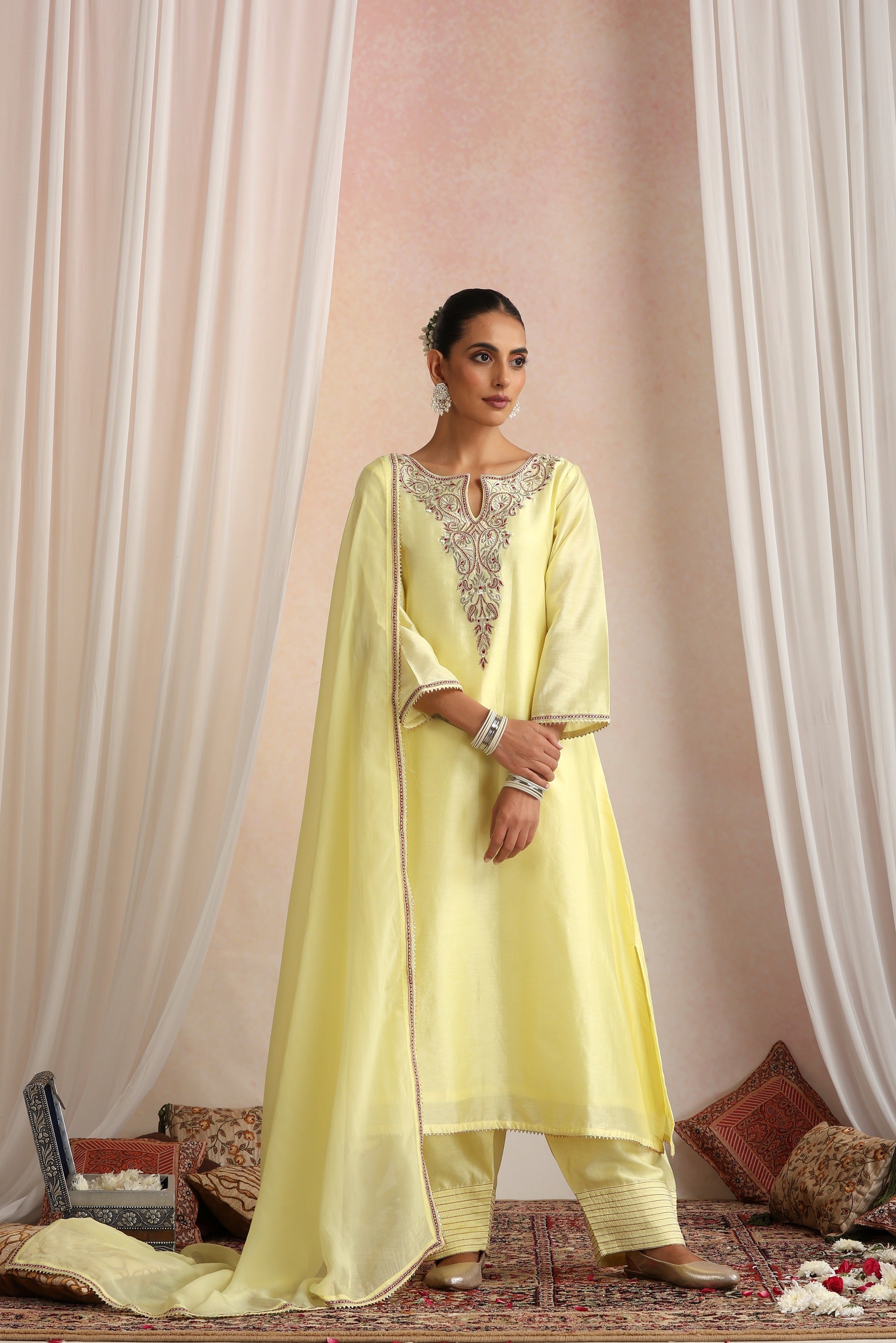 Yellow Embroidered Kurta Set with Dupatta