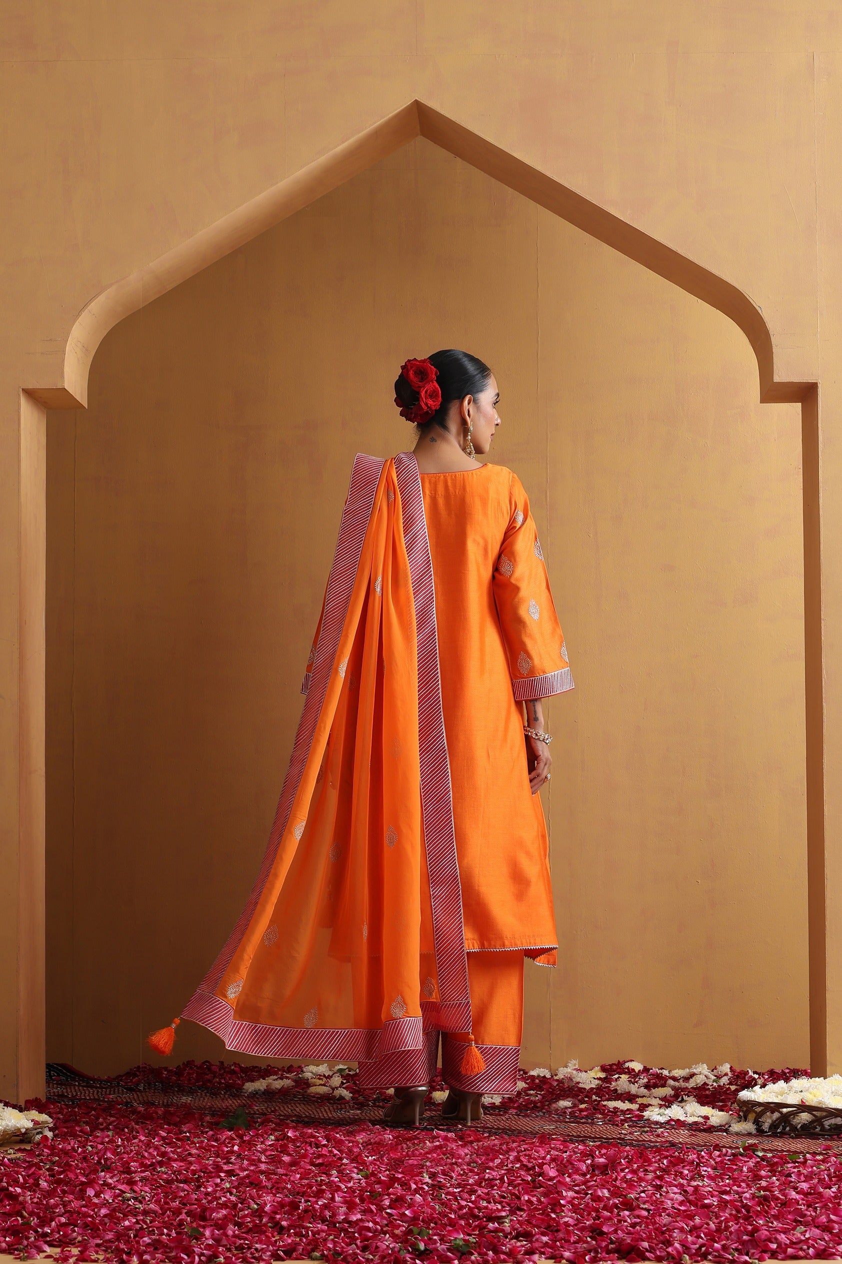 Orange Embroidered Kurta Set with Dupatta